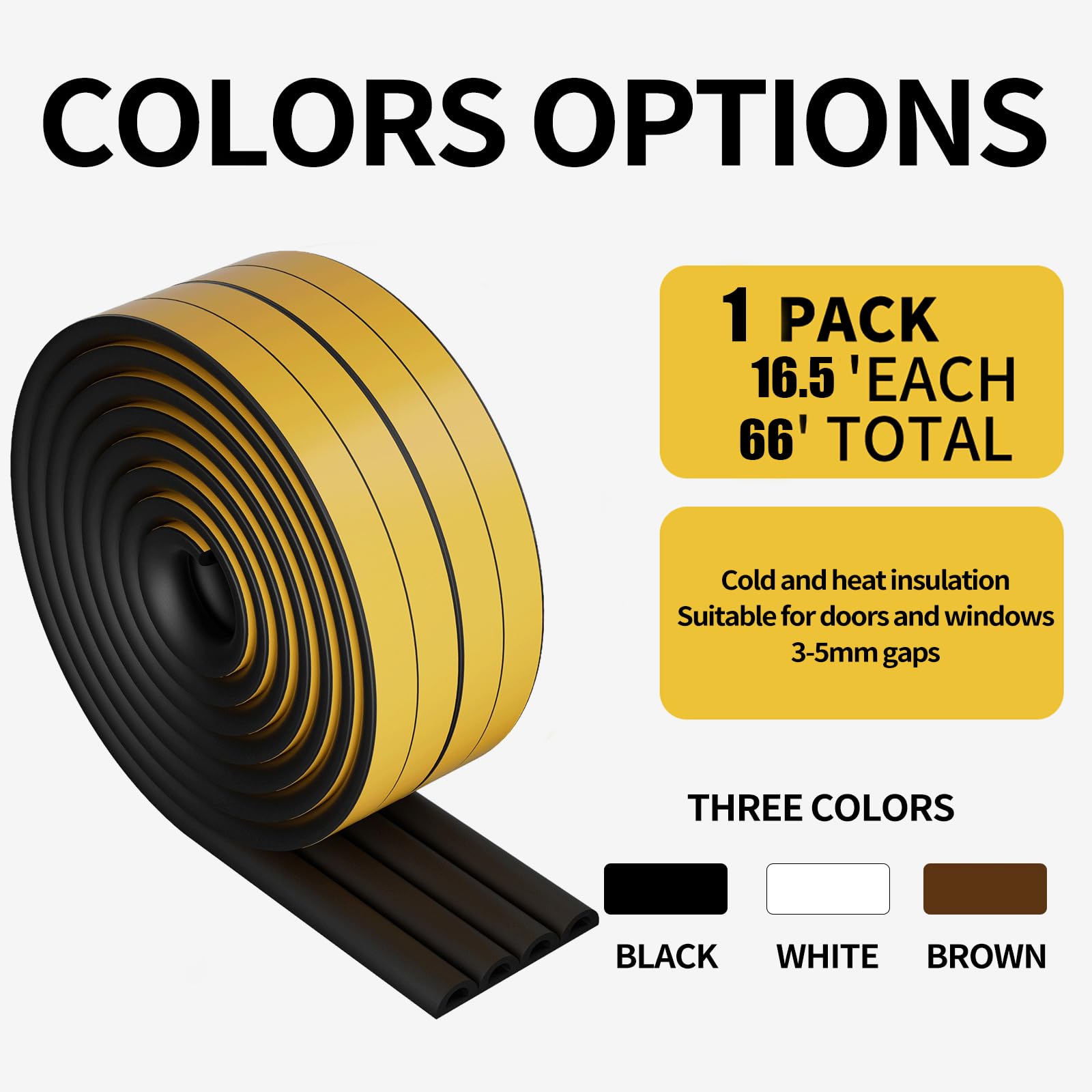 D-Type Self Adhesive Weather Stripping - 33Ft Foam Seal For Doors & Windows, White