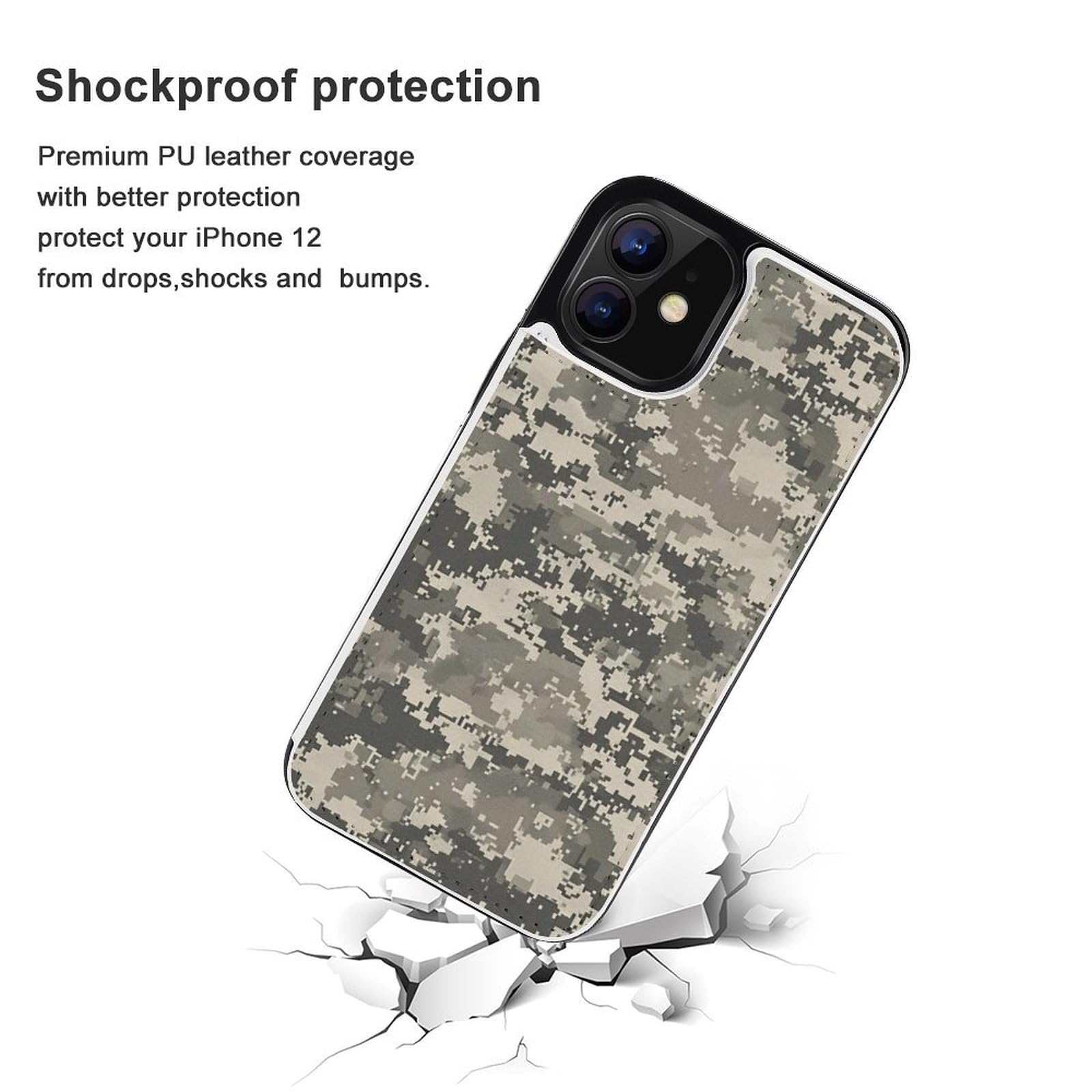Fundas tipo cartera para iPhone 12, diseño de camuflaje digital del ejército, funda de piel con ranuras para tarjetas