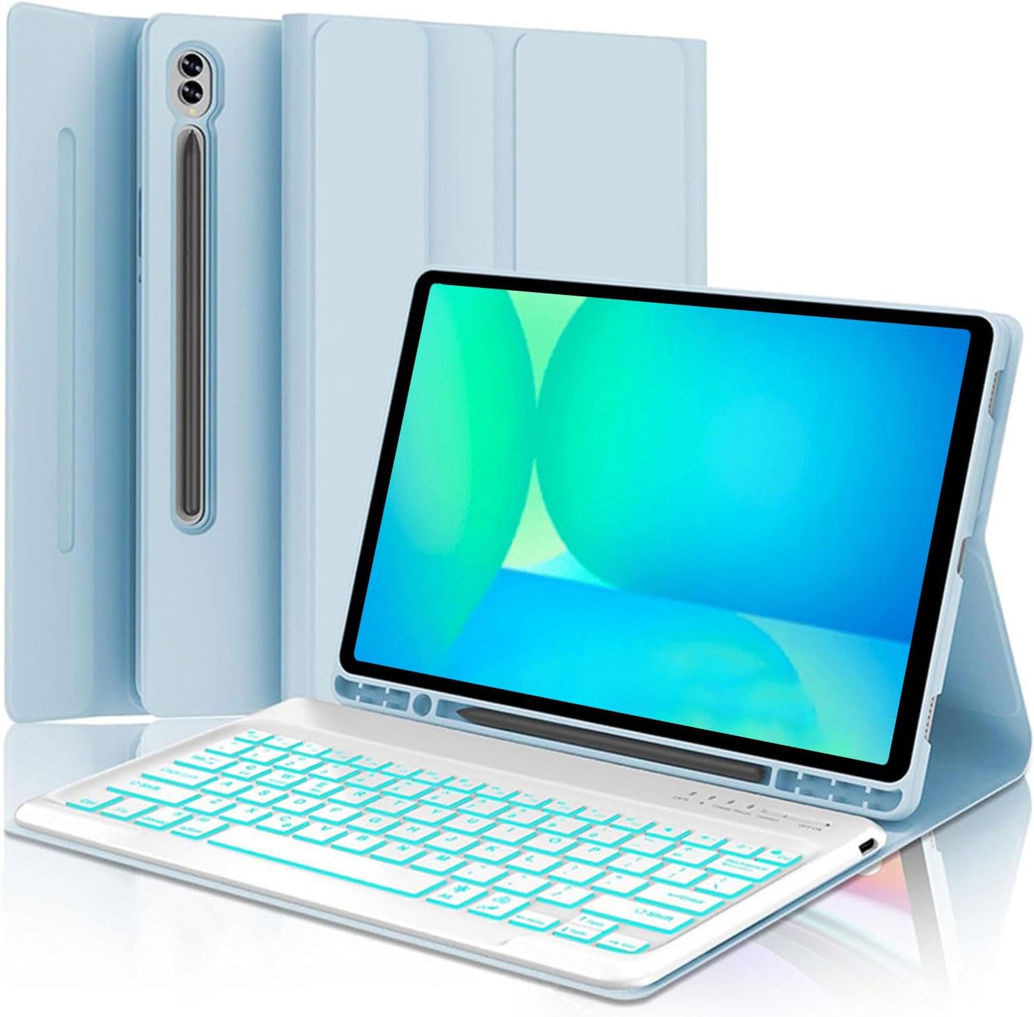 Keyboard Case for Samsung Galaxy Tab S10 FE / S10 Lite 10.9 Inches, S7/ S8/ S9/ S9 FE 11" Smart Backlit Case Keyboard with Pen Holder (Sky Blue)