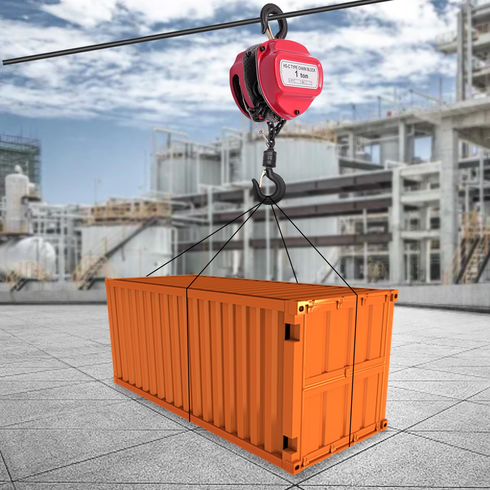 Paranco a catena, 1 tonnellata, 4 m di trazione a catena, 1000 kg, capacità di carico manuale, con freno di sicurezza e gancio per fabbriche, aziende, magazzini, trasporto, cantieri, ecc. (rosso)
