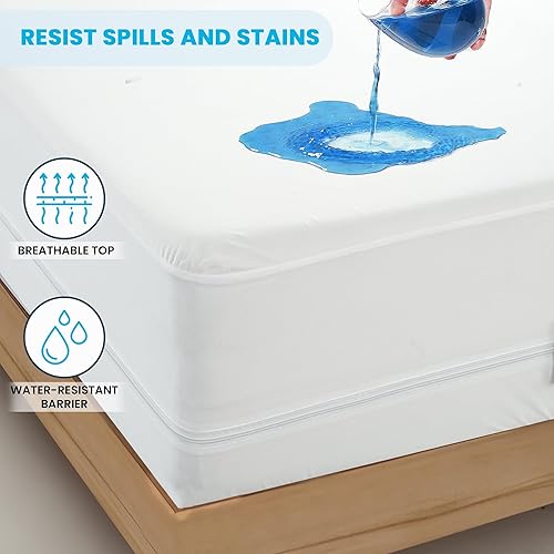 Miniatura 3 de LUX Décor - Funda de colchón con cremallera tamaño Queen, a prueba de chinches, 100% impermeable, protector de colchón de 14 pulgadas de