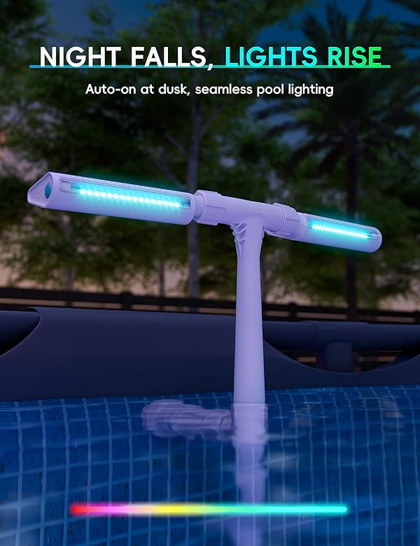 Original Solar Pool Fountain with 10-Color Lights – Auto Light Sensing, Remote-Controlled, Dual-Head Adjustable Sprinkler, Compatible with Above/Inground Pools by POOLHACKER - Image 2