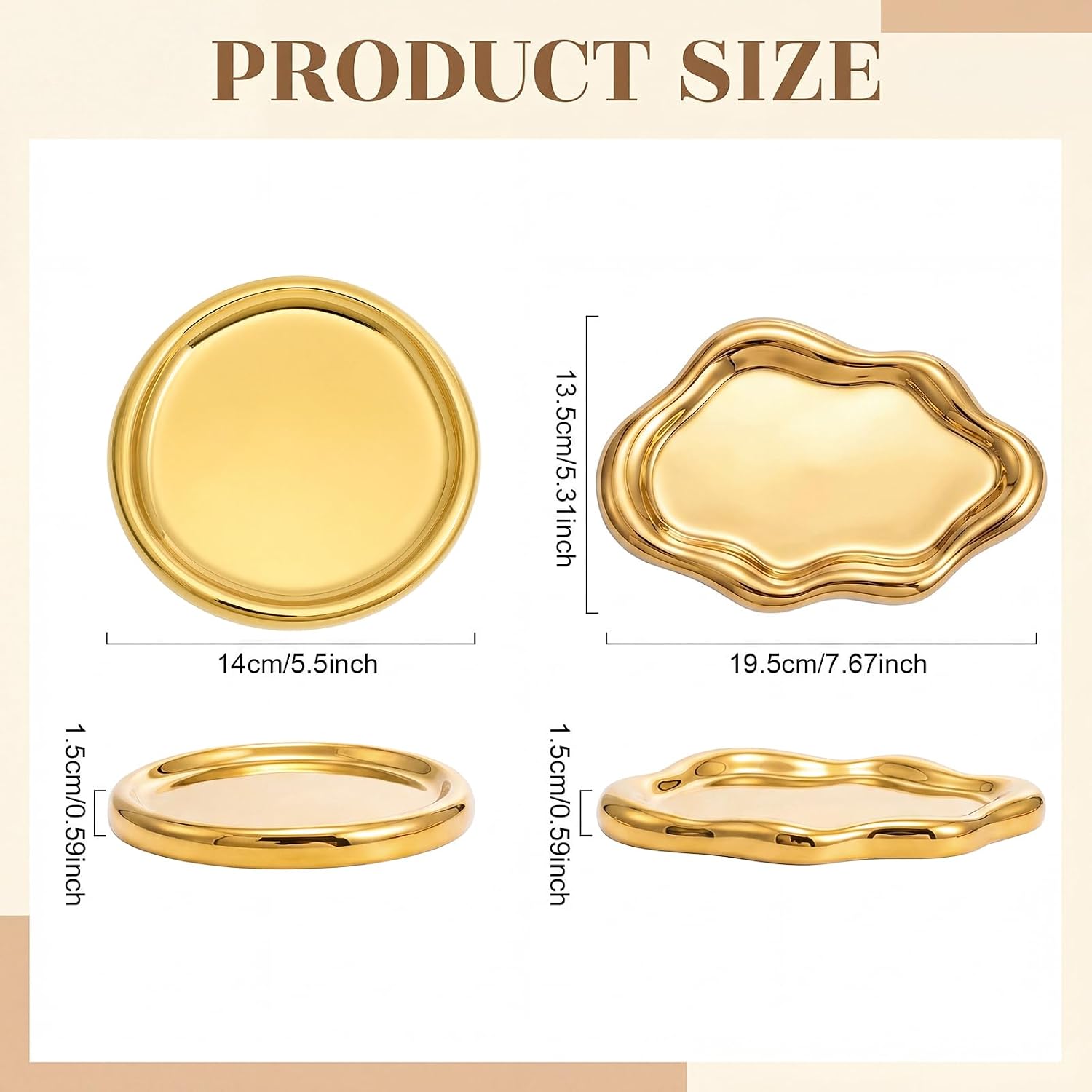 Patelai 2 Pcs Ceramic Jewelry Tray, Cloud Trinket Dish for Women Gold