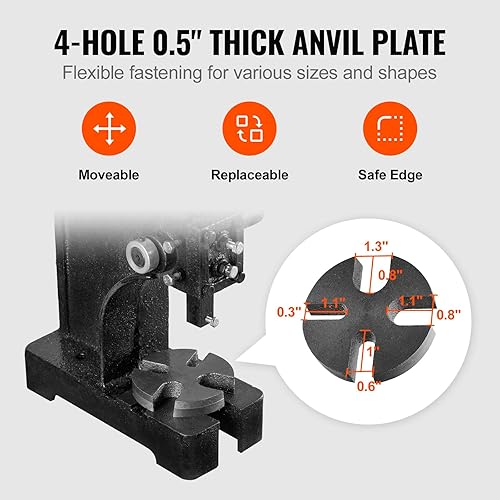 Miniatura 5 de VEVOR Prensa de árbol manual de 1 tonelada, altura máxima de 5.9 pulgadas, prensa manual de escritorio de hierro fundido resistente, prensa manual