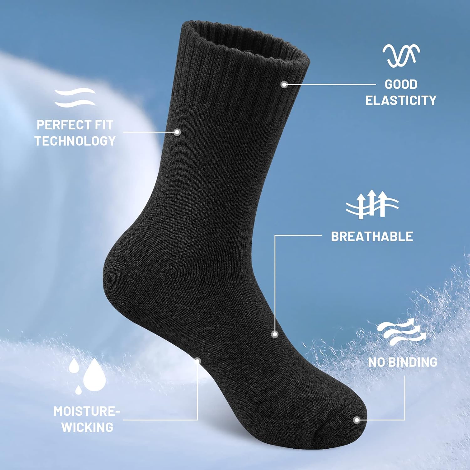 SIMIYA 5 Pairs Merino Wool Socks for Men, Thick Winter Wool Hiking Socks, Warm Breathable Crew Mens Socks