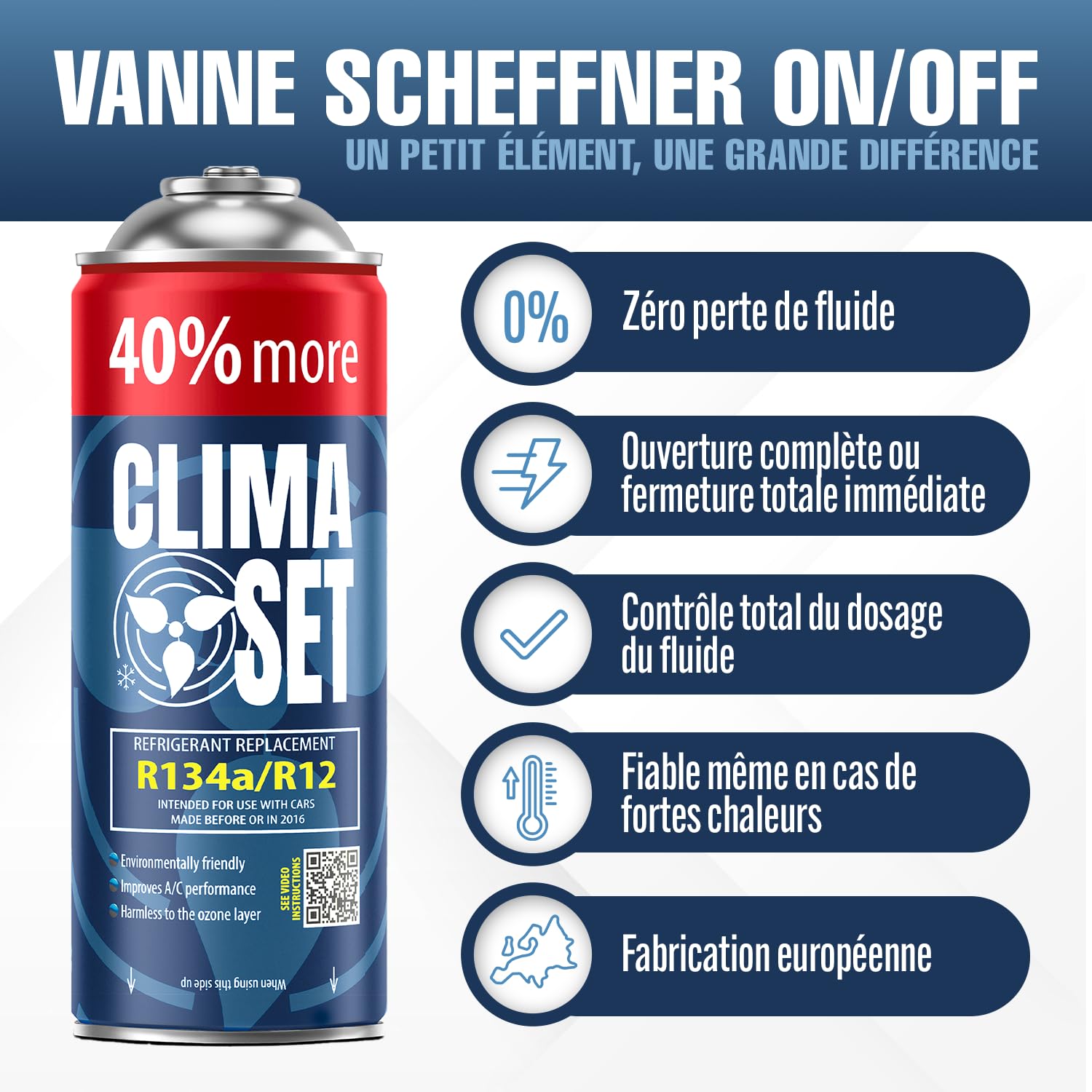 ClimaSet Remplacement du gaz refrigerant R134a 1x235 g pour Climatisation manometre clim, Climatiseur - flexible climatisation - Recharge climatisation voiture - Gaz R134a - cartouche gaz - ECO