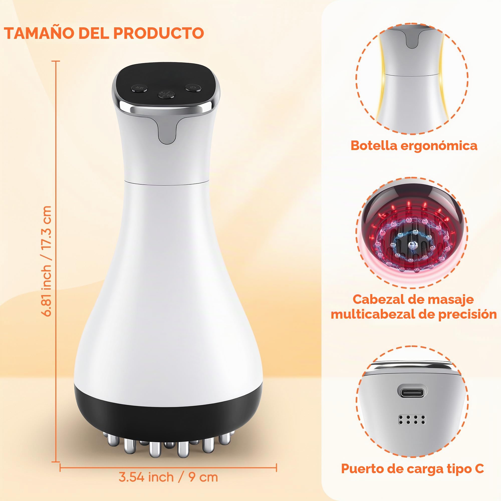 Masajeador de drenaje linfático recargable y herramienta de masaje de celulitis con 3000 mAh, lanzador de fascia para reducir las estrías para piernas, brazos y vientre, máquina de esculpir el cuerpo