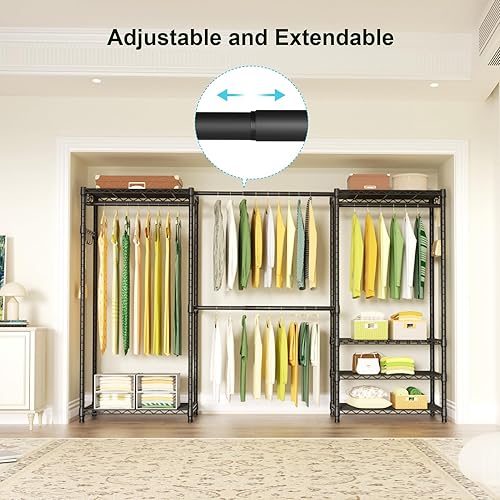 Miniatura 3 de Ulif E1 Heavy Duty Closet Garment Rack, 6 Tiers Adjustable Metal Freestanding Expandable Clothing Storage with 4 Hanger Rods, Easy to Assemble