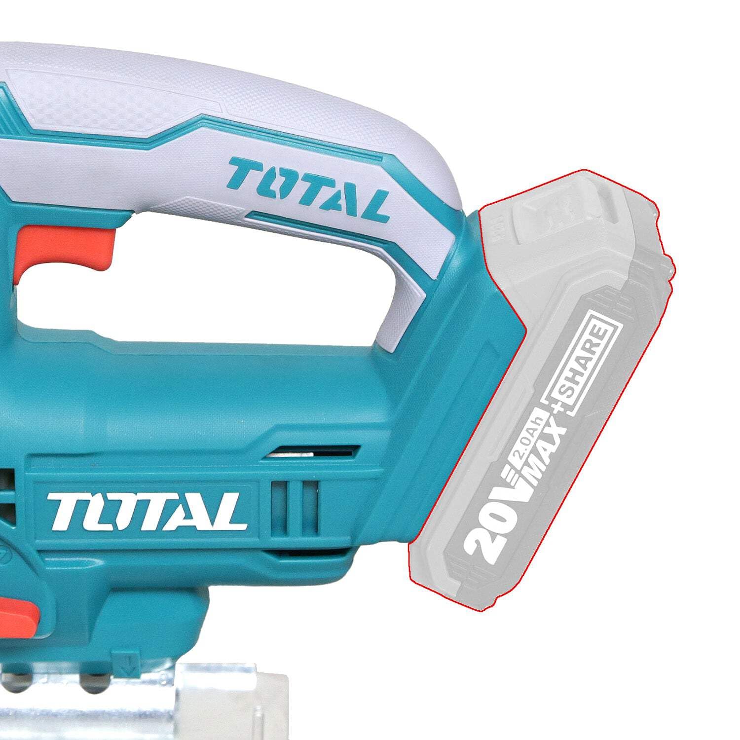 TOTAL - Sierra Caladora a Batería P20S de 20 V - Inalámbrica - Herramienta para Cortar Metal y Madera - Velocidad Sin Carga de 2400 rpm - Incluye 5 Hojas de Sierra