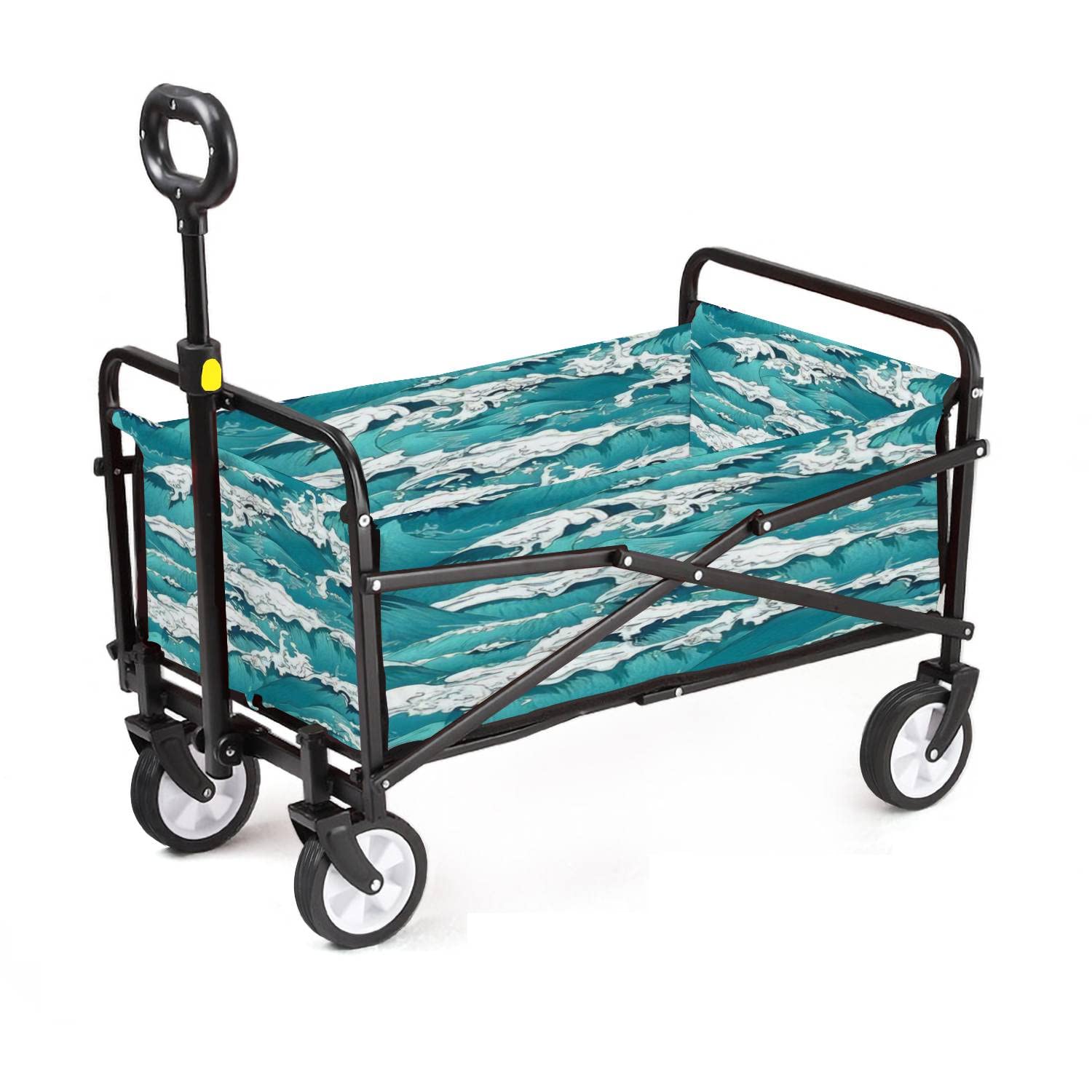 Collapsible Wagon Colorful Seamless with sea or Ocean Waves and Marine Foam Beautiful Adjustable Portable Utility Folding Cart with Wheels Outdoor Garden Shopping Camping Heavy Duty Grocery Wagon-image-49