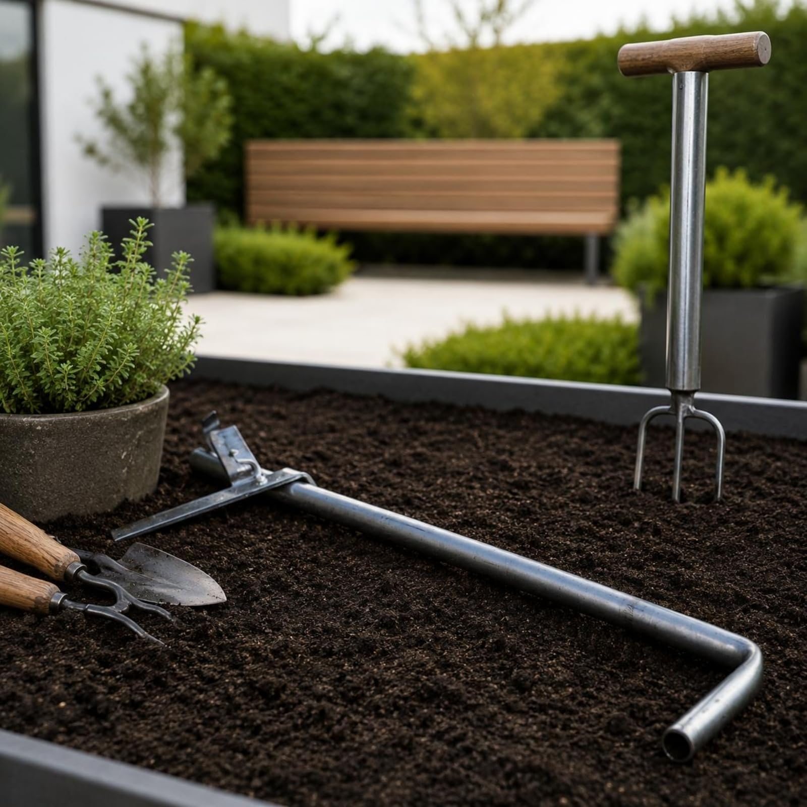 Palo di Sostegno Manuale Attrezzo per Infilare da Giardino in Acciaio con Manico Ricurvo E Testa di Fermo Adatto a Allestimento Orto E Cura Vegetali