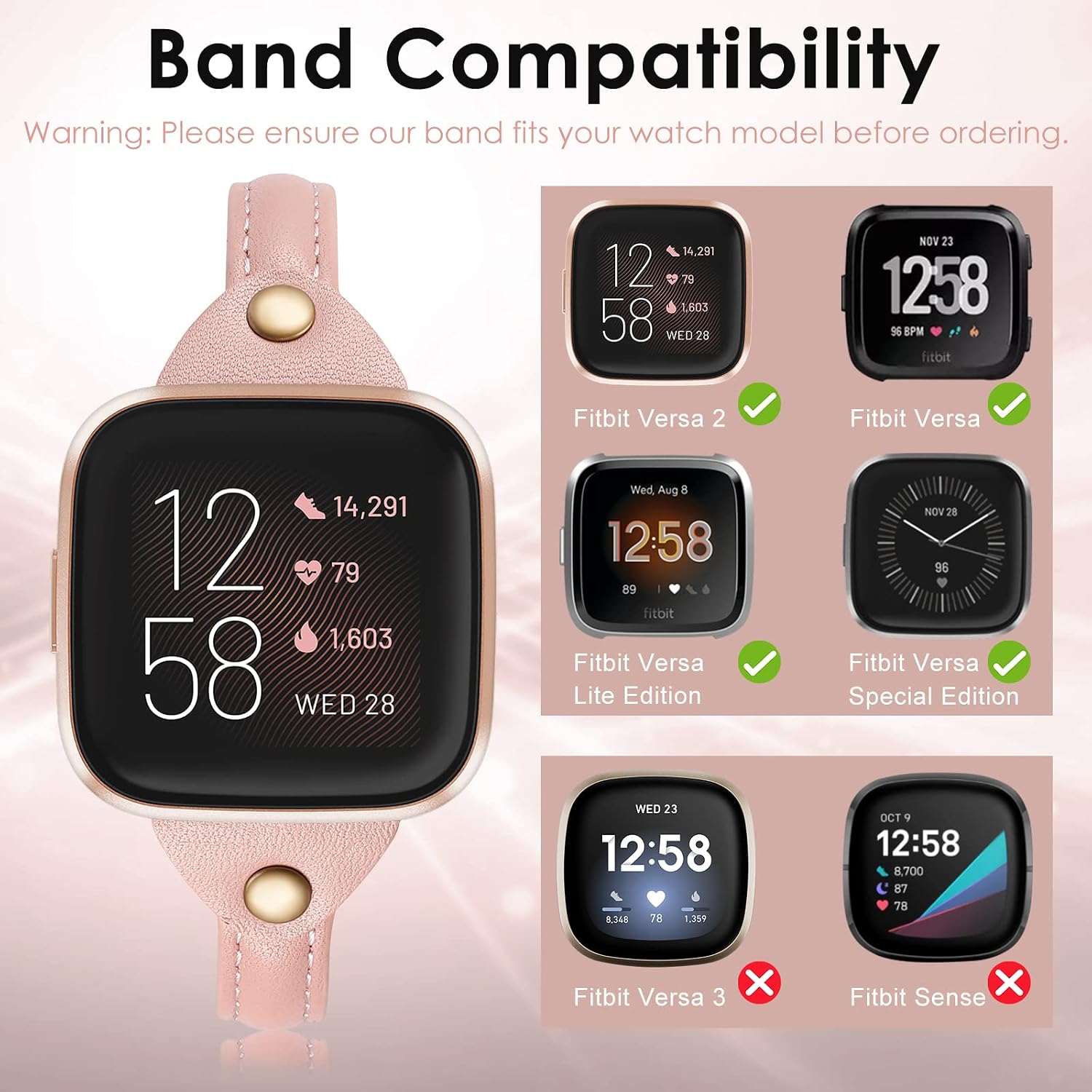 TOYOUTHS Slim Strap Compatible with Fitbit Versa/Versa 2/Versa Lite/Versa SE Bands for Women Men Thin Genuine Leather Replacement Wristbands Handmade Watch Band Accessories Multi Colors
