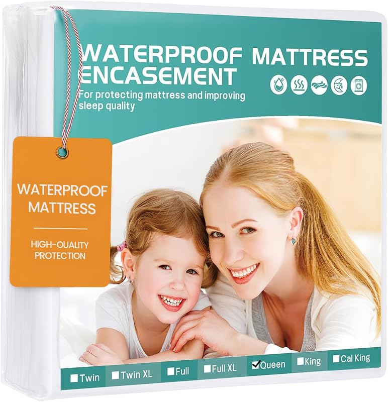 60"x80" Queen Mattress Protector(6-10 in. Deep) Waterproof Mattress Cover Zippered Soft Breathable Skin-Safe Encasement for Queen Bed Sheets