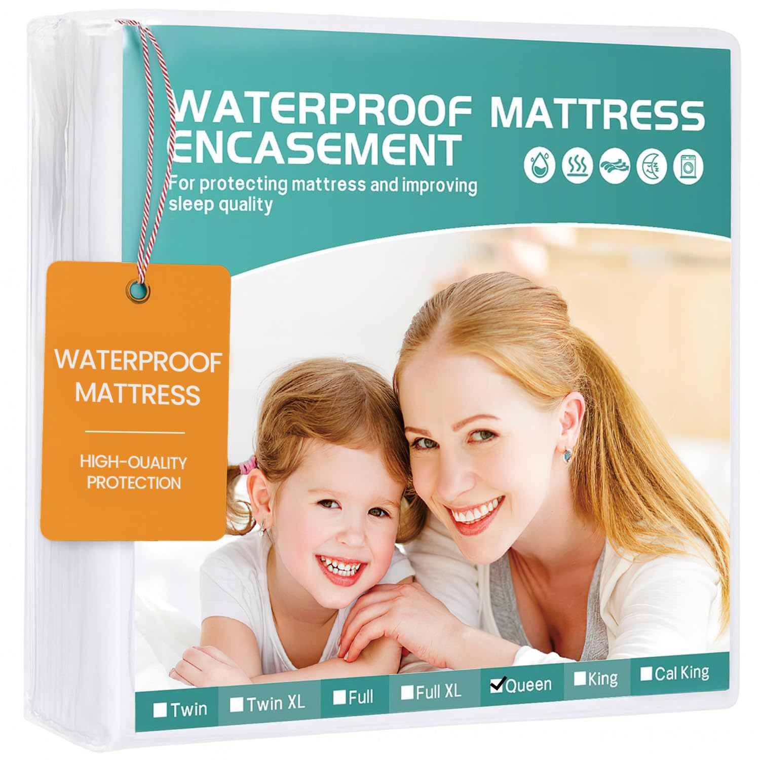 60"x80" Queen Mattress Protector(6-10 in. Deep) Waterproof Mattress Cover Zippered Soft Breathable Skin-Safe Encasement for Queen Bed Sheets