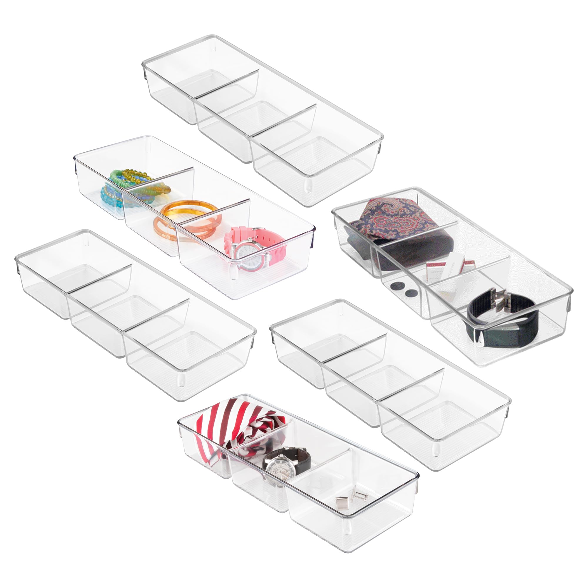 Organiseur de tiroir iDesign lot de 6 bacs transparents à 3 sections