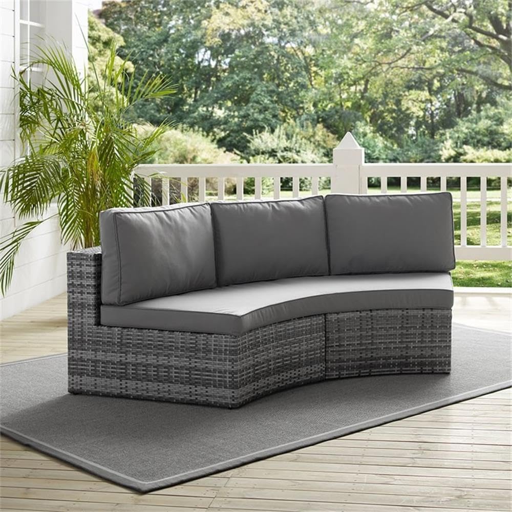 Outdoor Wicker Curved Patio Sectional Sofa, 83 in Wide, Gray Resin Wicker, All-Weather Cushions, Powder-Coated Steel Frame, 3-Person Seating, Modern Design for Backyard or Patio Use