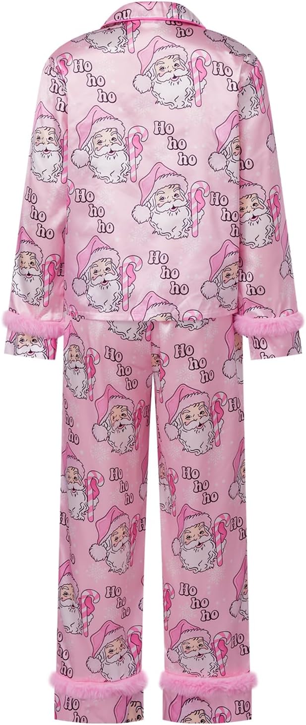 Argeousgor Women Feather Pajamas Silk Satin Lounge Sets Long Sleeve Button Down Shirts and Pants 2 Piece Pj Set - Image 5