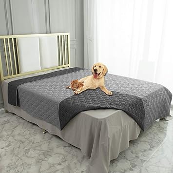 Ameritex Waterproof Dog Blanket for Bed Couch Sofa (68x82 Inches, Grey+Dark Grey)