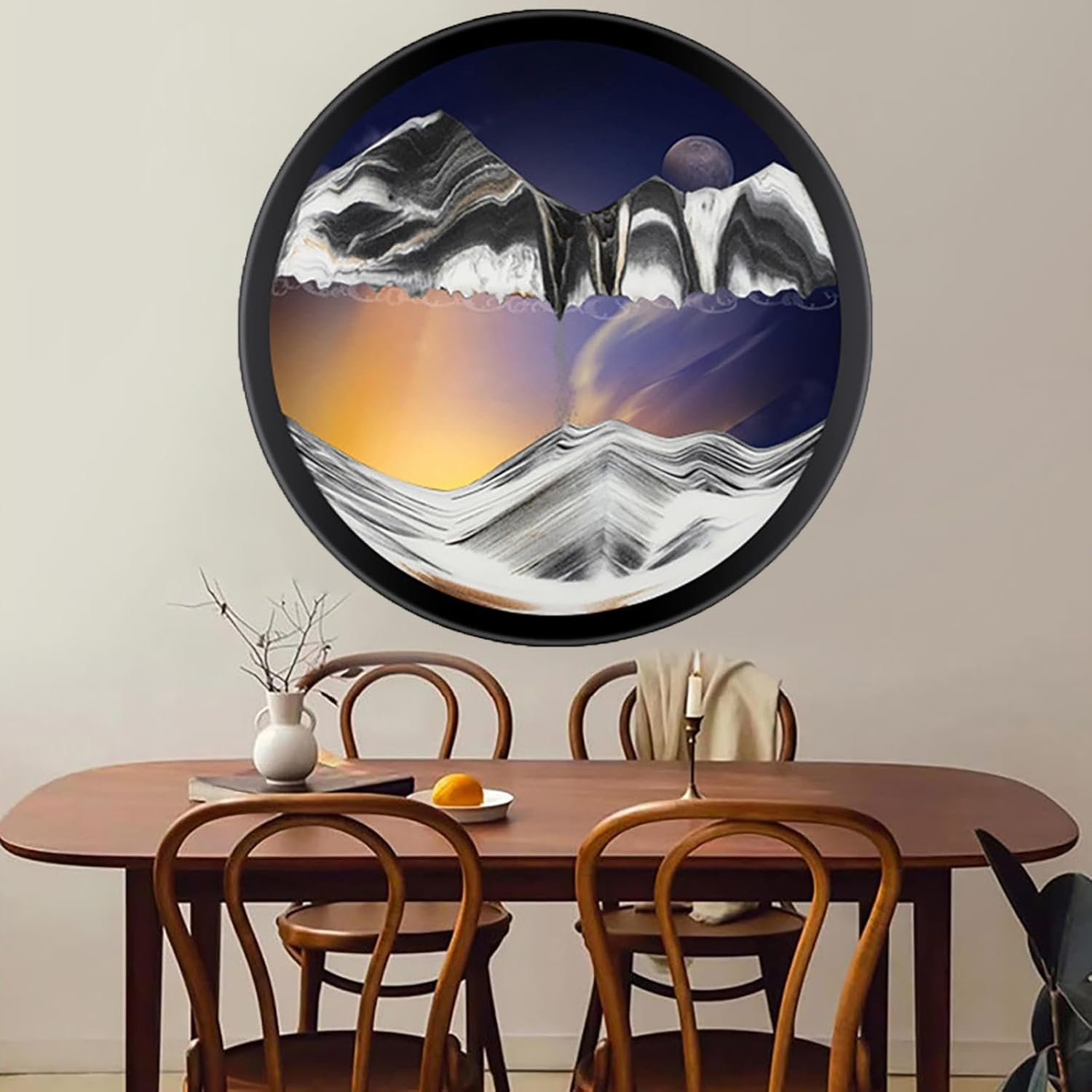 Moving Sand Art Decor, Moving Wall Art, 360° Rotate Wall Mounted Sand Art Liquid Motion, Glass Crafts Solid Wood Frame, Relaxing Mood Home Office Decor,L-17.3in/44cm