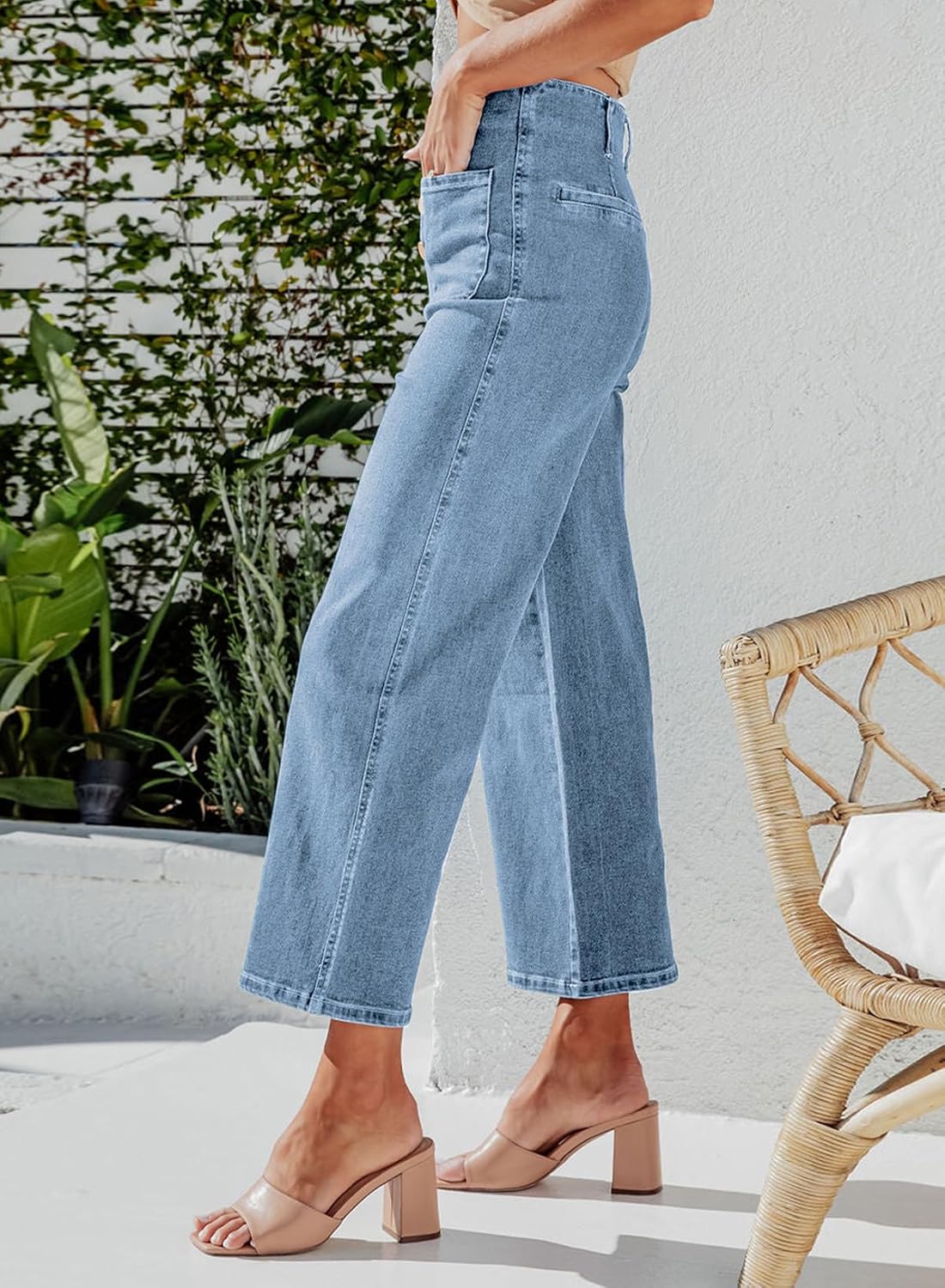 Sidefeel Women's Wide Leg Jeans High Waisted Stretchy Straight Leg Jeans Buttoned Loose Denim Pants with Pocket Sky Blue Size 6 Long