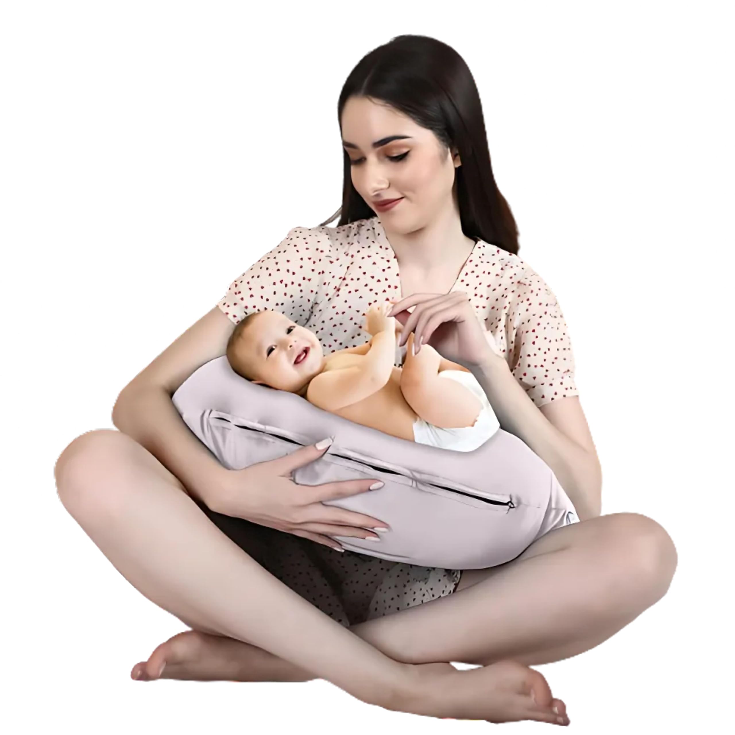 Dormyo Breast Feeding Pillow for New Born Baby - Nursing Pillow for Breastfeeding - Multifunction Pillow with Water Resistant Velvet Cover Filled with 1Kg Microfibre Cream (22" x 21.5")-image-43