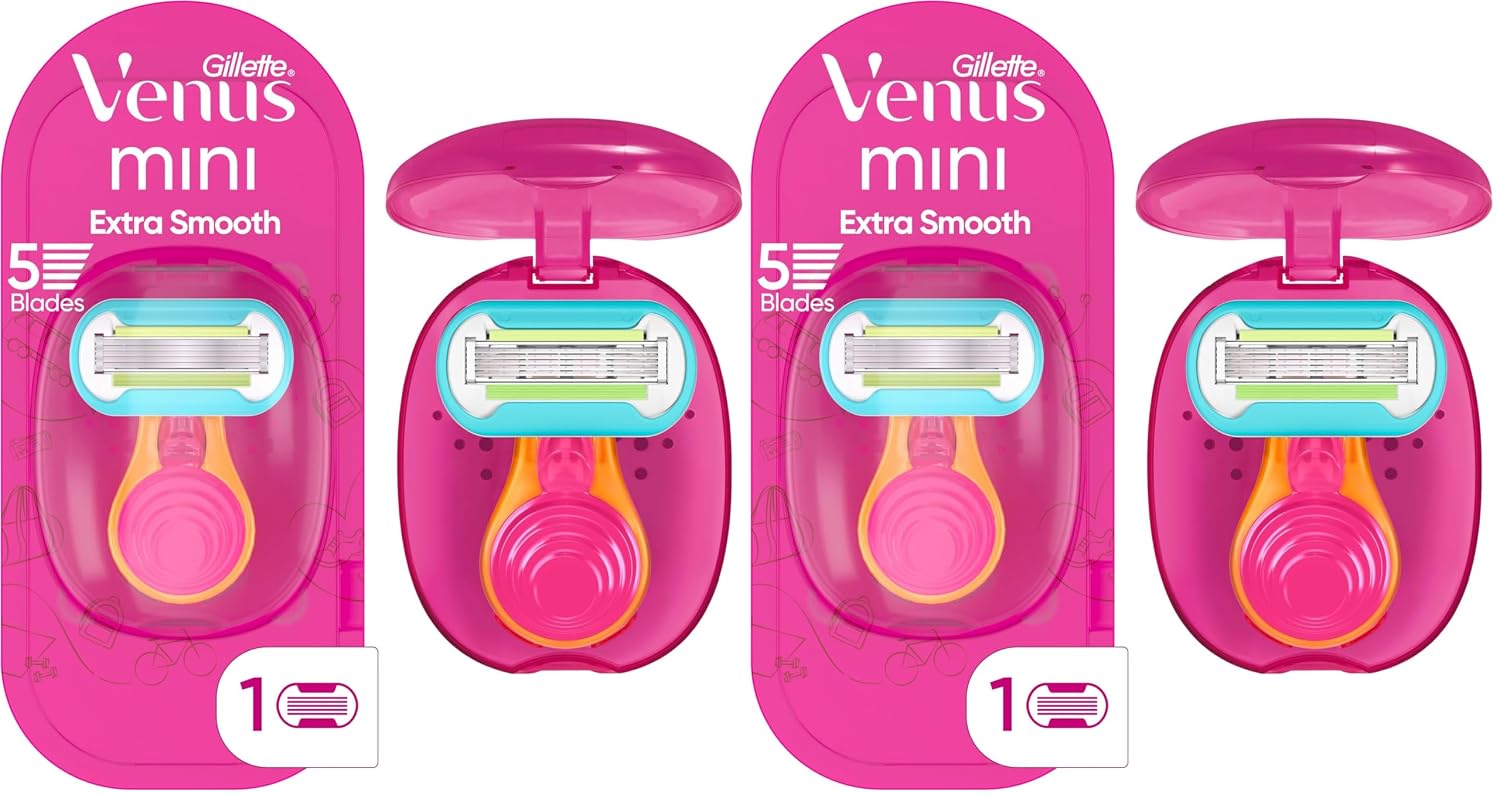 Gillette Venus Extra Smooth Travel Razor Kit for Women, Mini Handle + Refill + Case (Pack of 2)