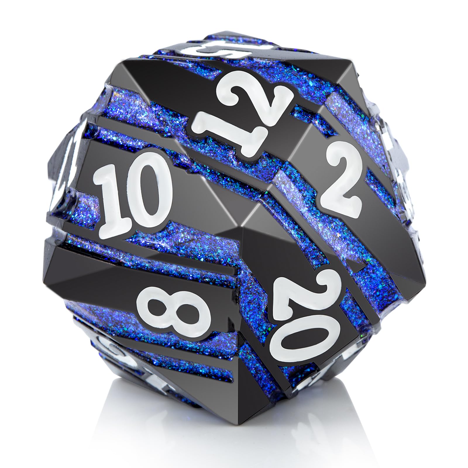 D20 Dice Metal DNDND 33mm Large Metallic Dice with Gorgeous Gift Box for Dungeons and Dragons (Blue Stripe)