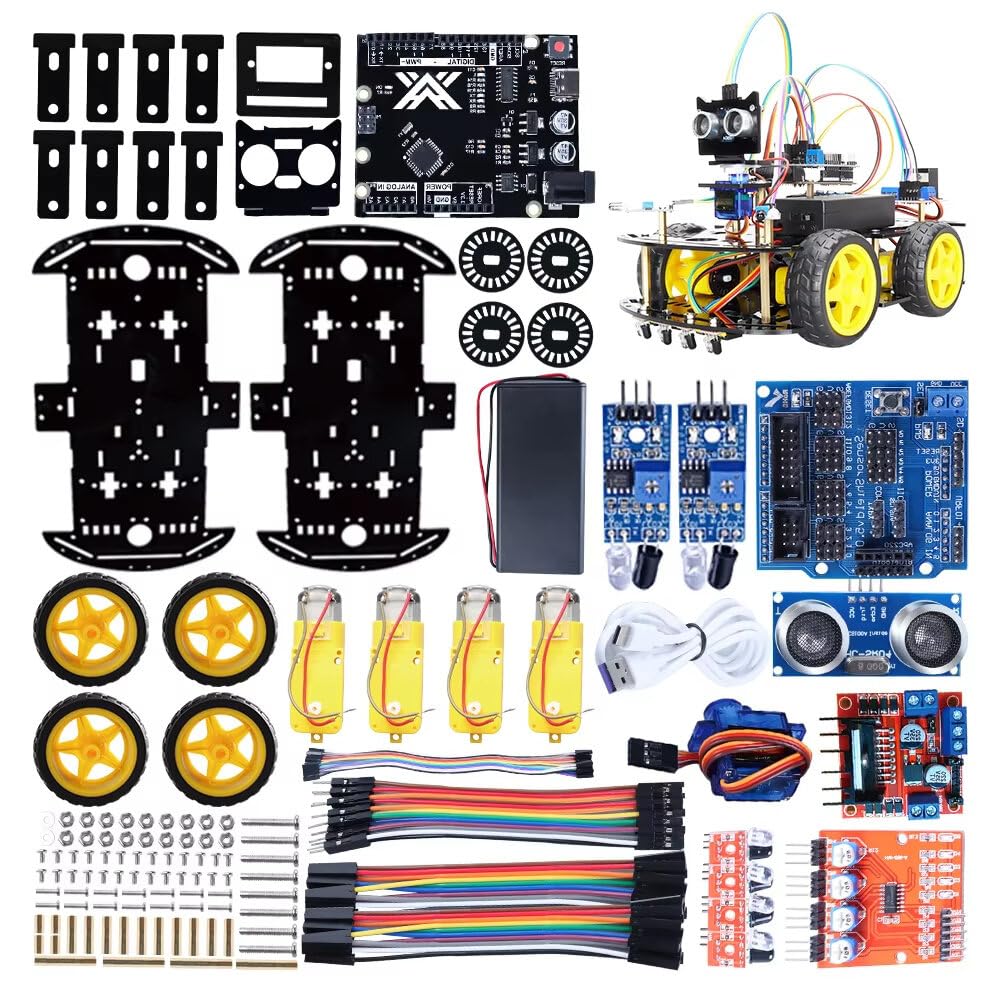 VIDOO Automatyka Inteligentny Robot Samochód Zestaw do Programowania Arduino z Czujnikami Ultradźwiękowymi i Podczerwieni Śledzenie Linii Unikanie Przeszkód DIY Edukacyjny Zestaw STEM