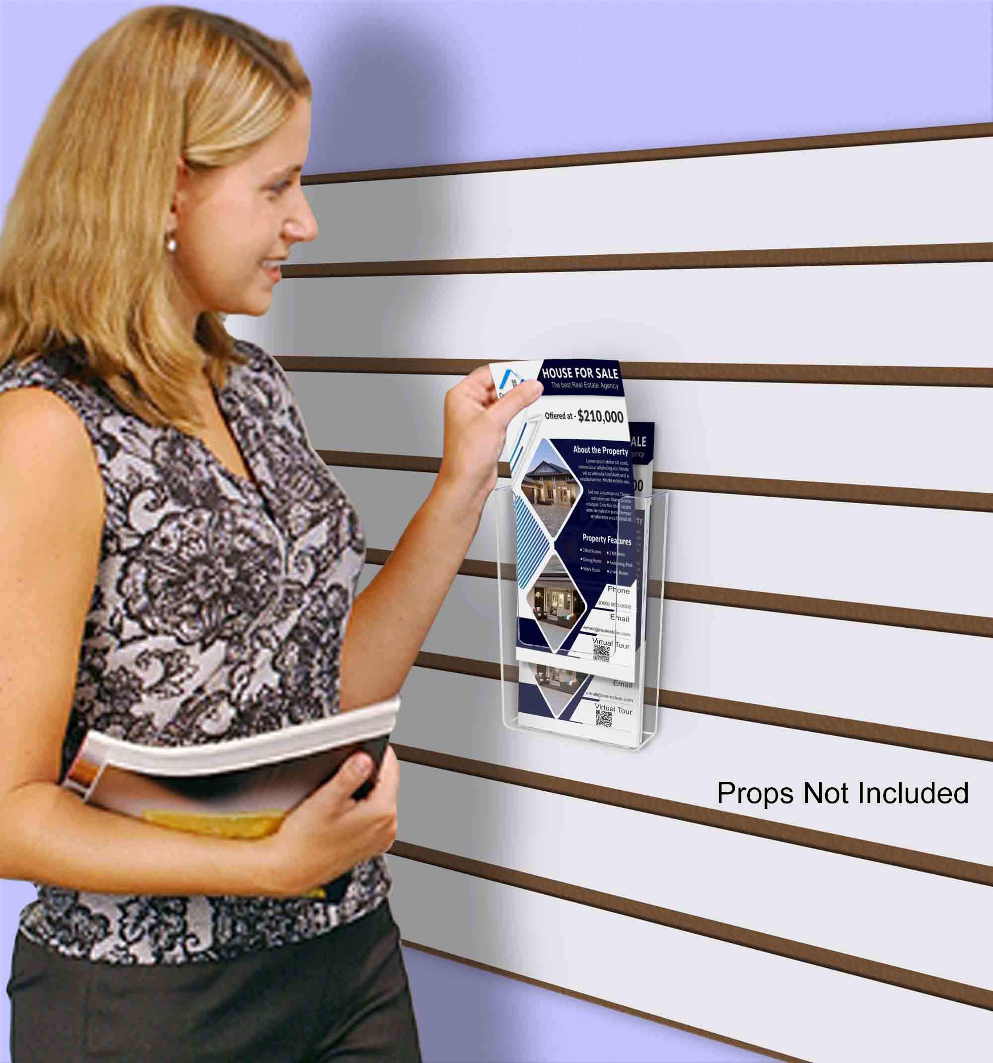 Marketing Holders 6 Pack Slatwall 4” Wide Tri Fold Holder Tall Rack Card or Menu Organizer Rack Clear Acrylic Slat wall Mount Display Durable Take One Bin Brochures Pamphlet Maps