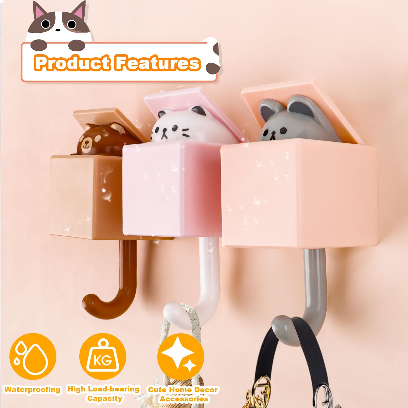Ganci Adesivi A Forma Di Gatto - Set 6 Pezzi Per Appendere Asciugamani, Chiavi E Decorazione, Carico 1.5kg - Foto 11