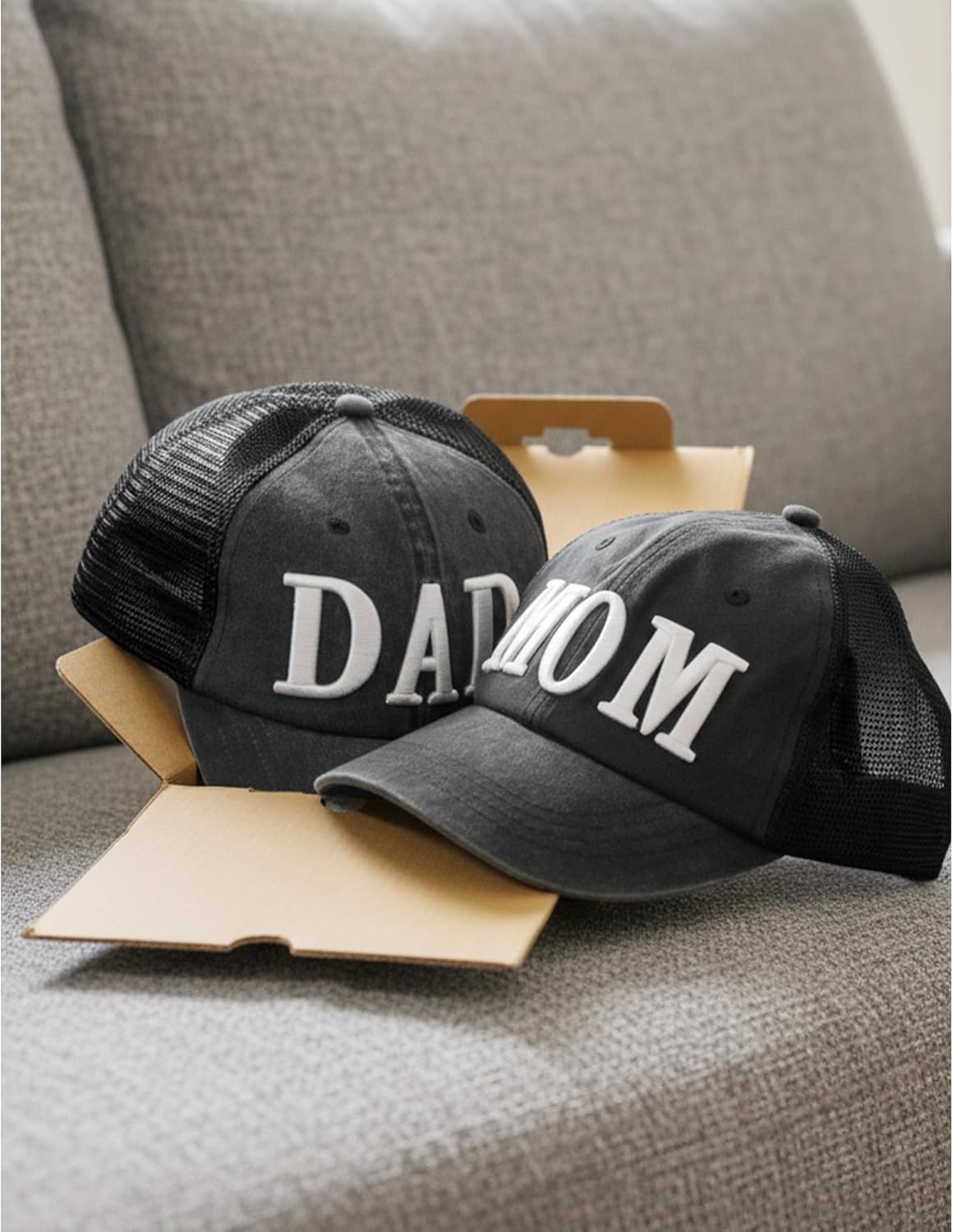 Mom and Dad Hats for New Parents Gifts,Pregnancy Announcement Unconstructed Mesh Caps for Couples - Image 3