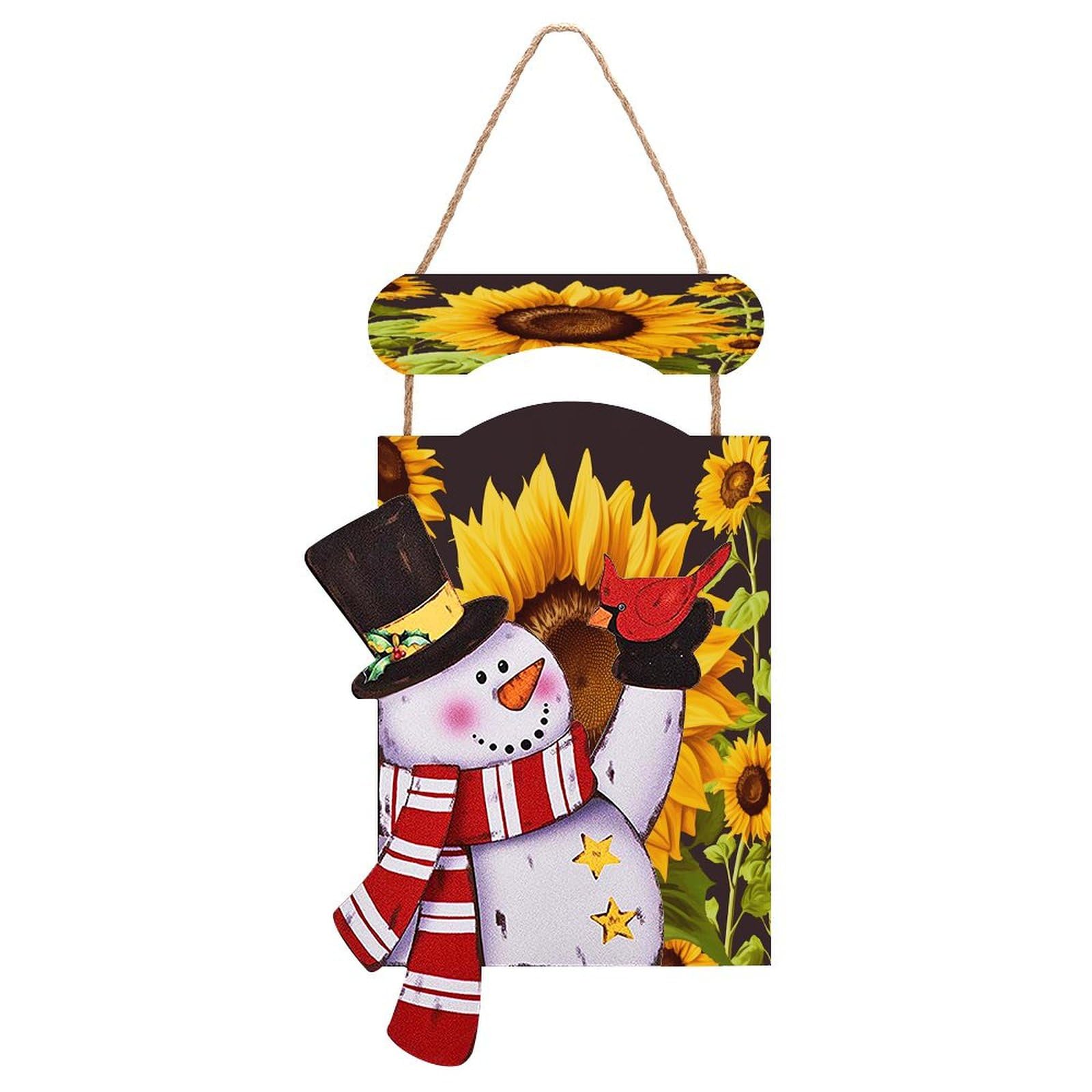 Bonhomme de neige de Noël à suspendre en bois avec motif tournesol d'hiver