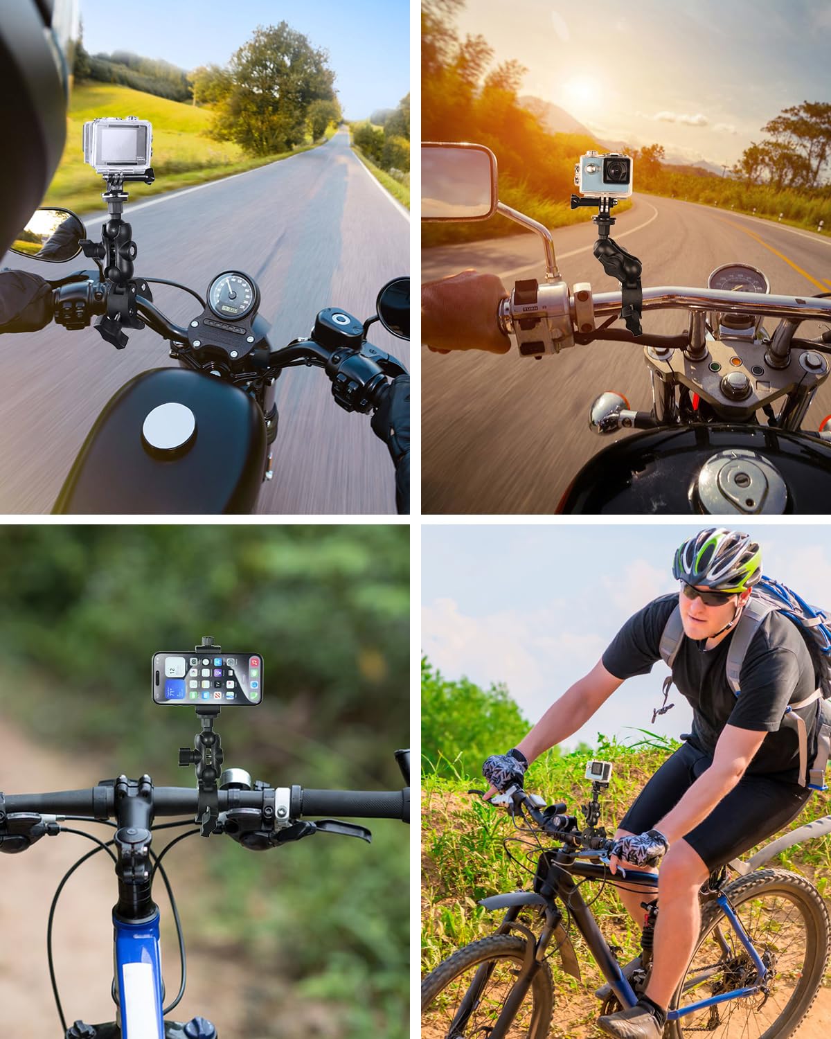 UTEBIT Uchwyt na kamerę sportową do motocykla ze śrubą 1/4", aluminiowy uchwyt na kamerę z podwójną głowicą kulową obracającą się o 360°, uchwyt do kamery GoPro, Insta360, DJI Osmo i telefonu