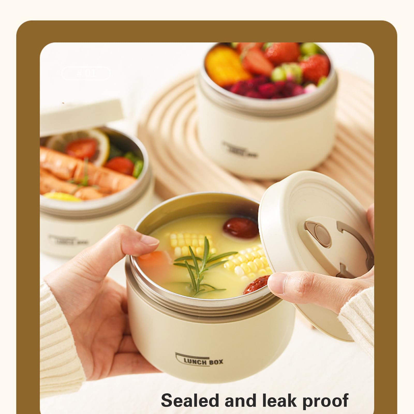 Fiambrera de comida caliente a prueba de fugas, contenedor de acero inoxidable a prueba de fugas, contenedor aislado con bolsa para adultos