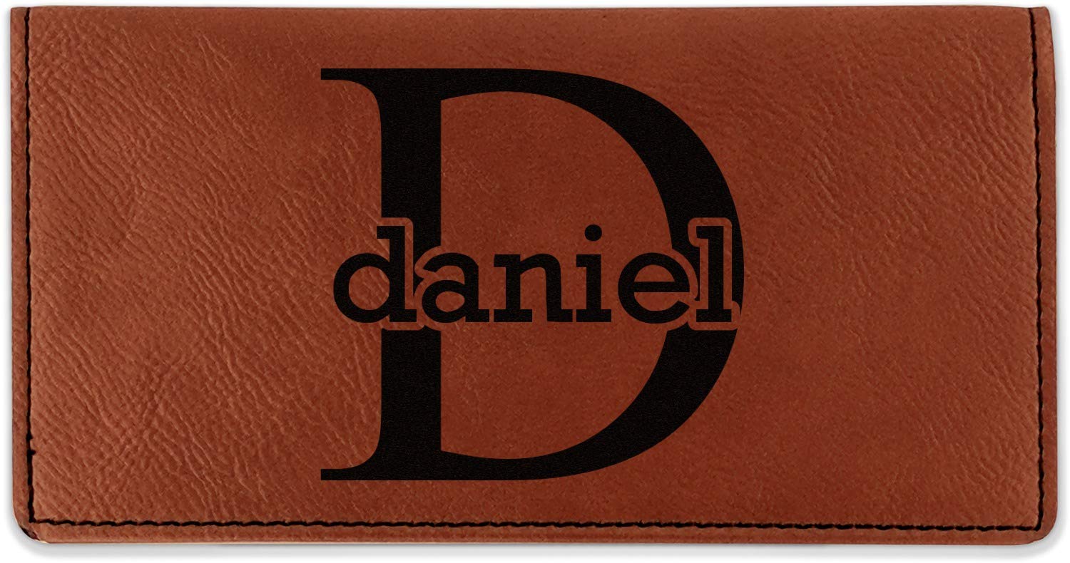 RNK Shops Personalized Name & Initial (for Guys) Leatherette Checkbook Holder - Double Sided