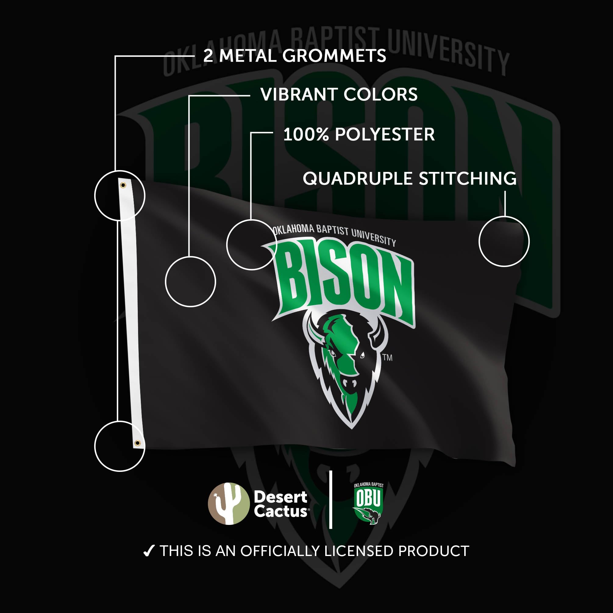 Desert Cactus NCAA Flagge Oklahoma Baptist University - 91x152 Cm, 100% Polyester, Für Indoor & Outdoor