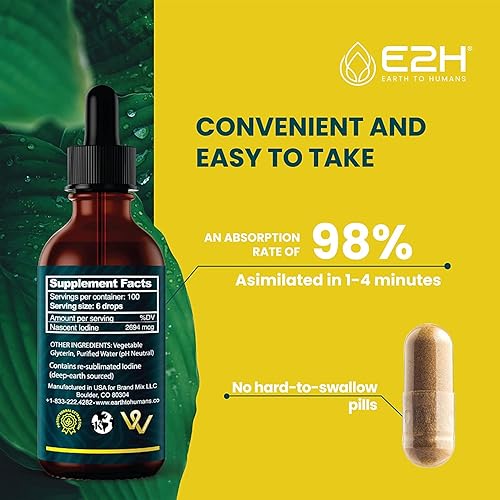 Miniatura 9 de E2H - Yodo líquido vegano - Soporte tiroideo y función cognitiva - Aumenta tu metabolismo y niveles de energía - Vegano - Sin OMG (2 botellas)