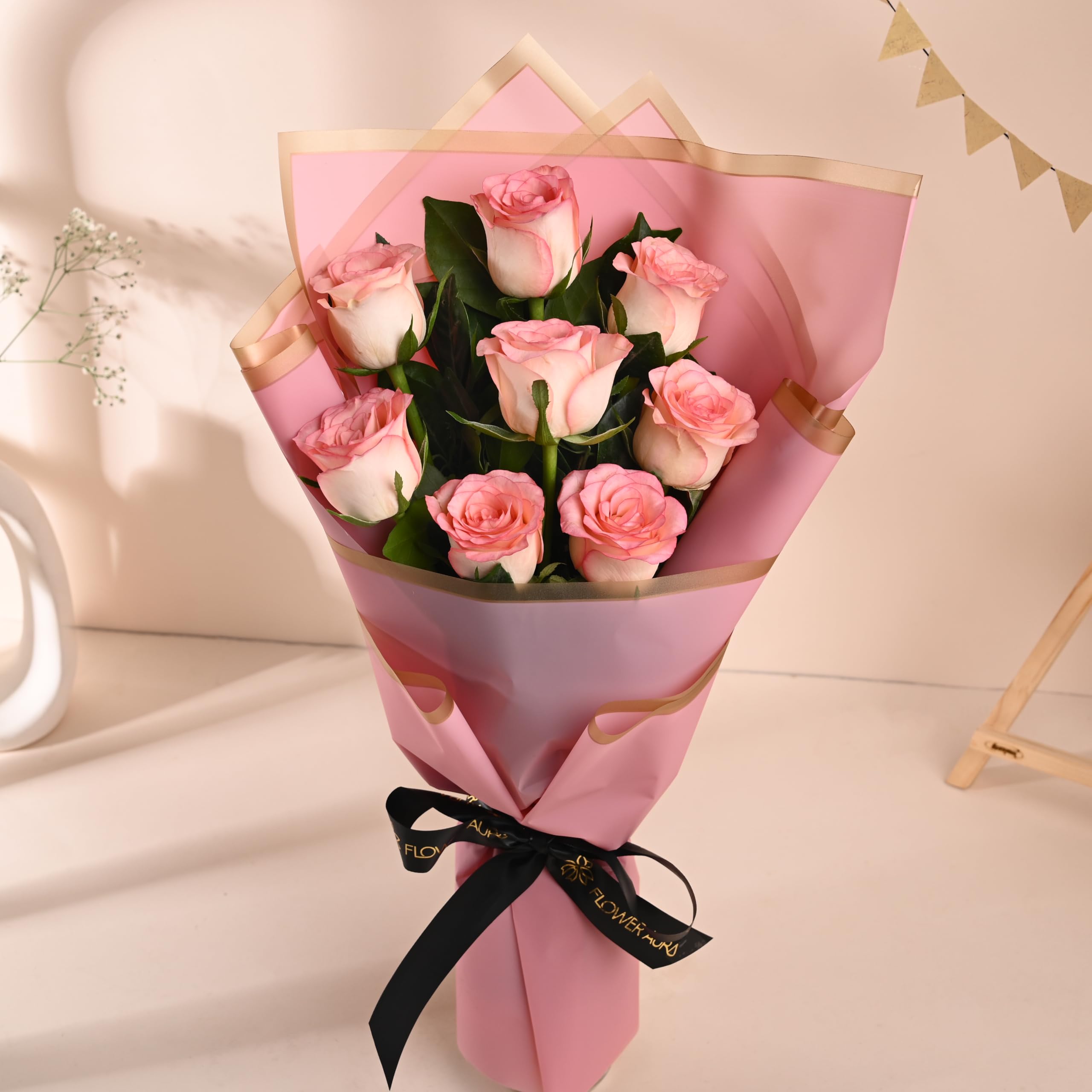 FlowerAura Fresh Live Flower Bouquet of 8 Pink Roses Flowers For Birthday Gift, Anniversary Gift, Wedding Gift, Mother's Day Gift, Love & Romance Gift, Father's Day Gift (Same Day Delivery)-picture-28