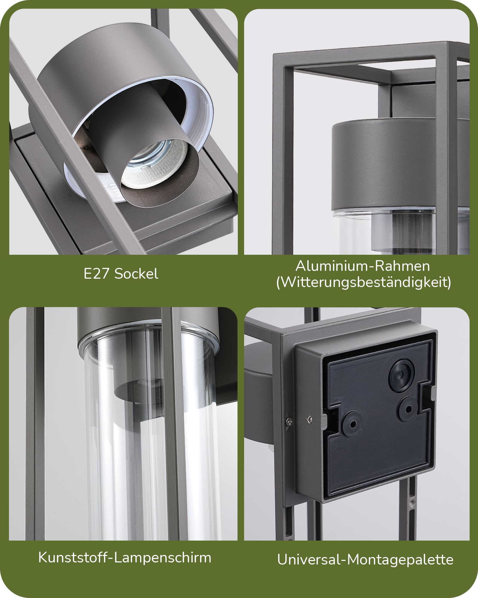 EDISHINE Wandleuchte IP44 Wasserdicht Anthrazite, Wandlampe für Außen & Innen, Modern ohne Leuchtmittel