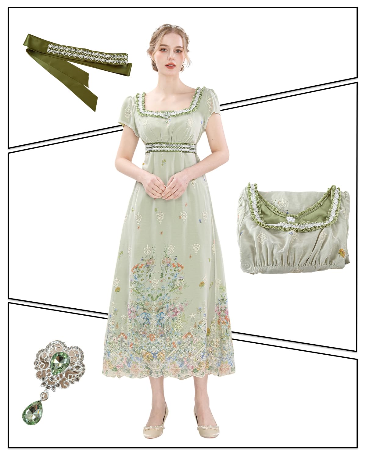 CR ROLECOS Viktorianisches Regency Kleid Damen Ballkleid 17. jahrhundert Empire Taille Kleid Abendkleid Mit Handschuhen