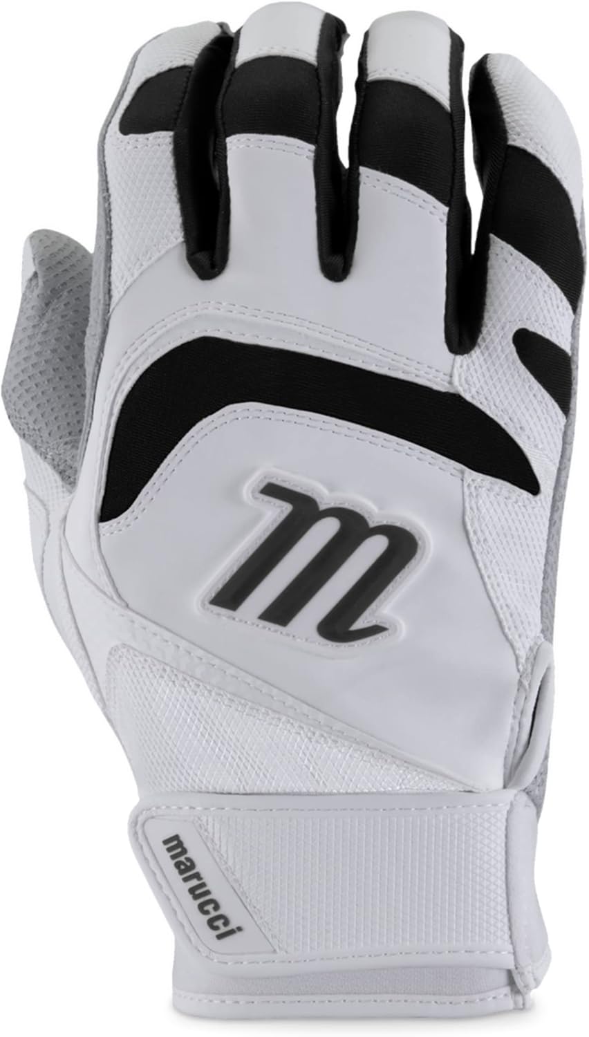 Marucci 2022 Adult Baseball/Softball Signature Batting Gloves (White/Black, X-Large)