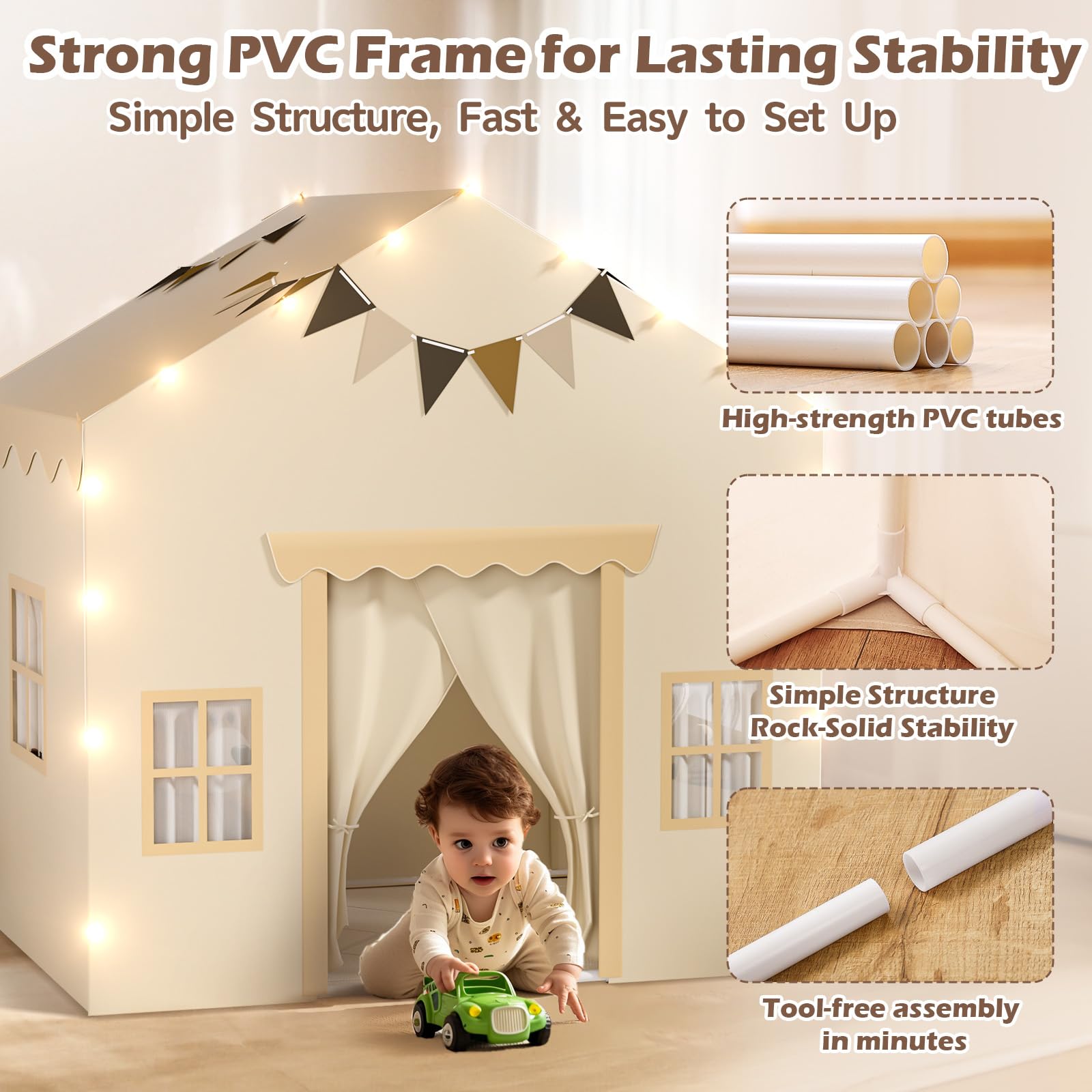 EagleStone 2-in-1 Kinderzelt mit Sternenlicht & gepolsterter Matte, Spielzelt und Bettzelt für Kinder Indoor & Outdoor, 2 Türen, 4 Fenster, 2 Seitentaschen, Geschenk für Jungen & Mädchen ab 3 Jahre