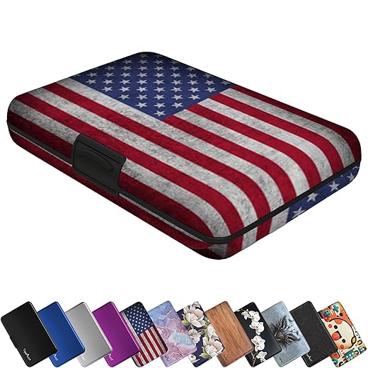 TopMost RFID-Blocking Aluminum Wallet Credit Cards Holder for men & women - Slots for 12 Cards And Bills (USA Flag)