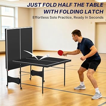 Zevemomo 8FT Ping Pong Table, Foldable Table Tennis Table with Wheels