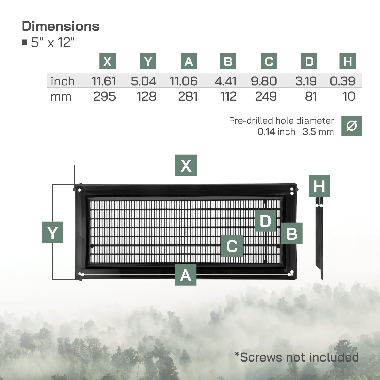 Vent Systems 130 x 300 mm / 5" x 12" Inch Rectangular Plastic Air Vent Cover, Louvered Wall Grille with Mesh Screen - Image 2
