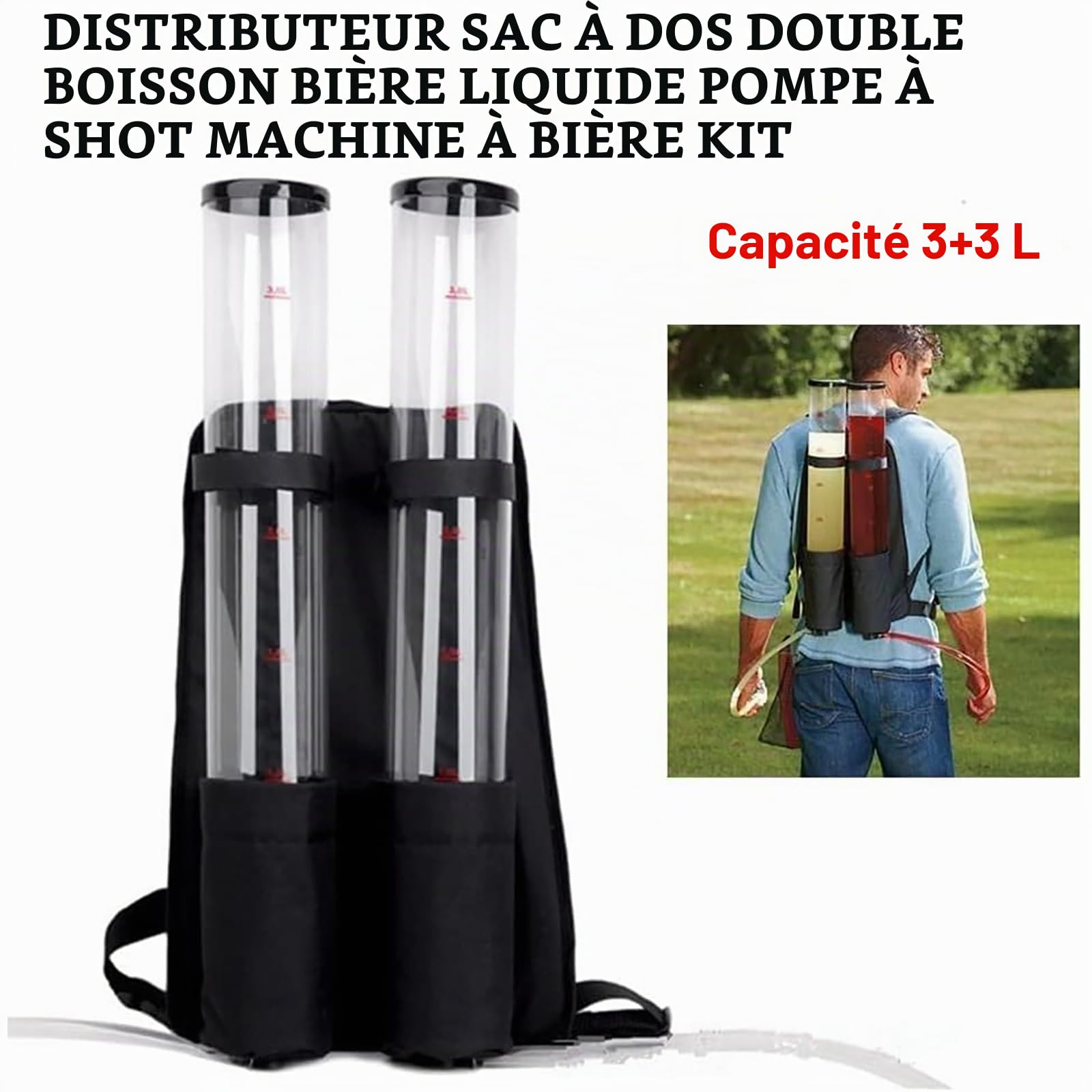 NGARY Distributeur De Boissons À Dos À Double Réservoir avec 2 Sorties | Distributeur De Sac À Dos De Bière De 3 + 3 Litres, Liqueur Liquide De Boisson À Double Baril, Pour Fête En Plein Air