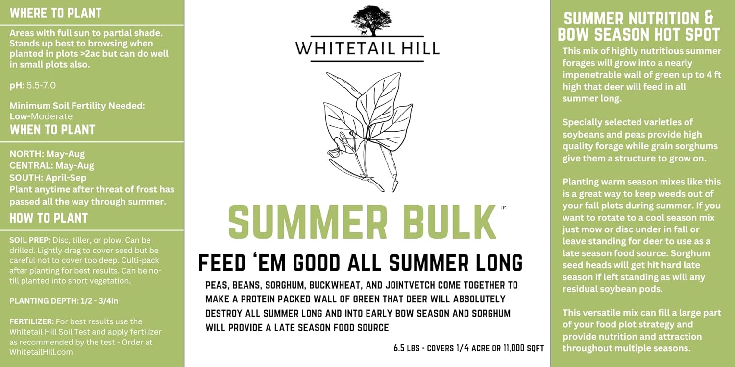 Summer Bulk Food Plot Seed Mix for Deer, 1/4 Acre or 1 Acre, Early Season Attraction, Highly Nutritious Summer Forages, Grows up to 4ft High