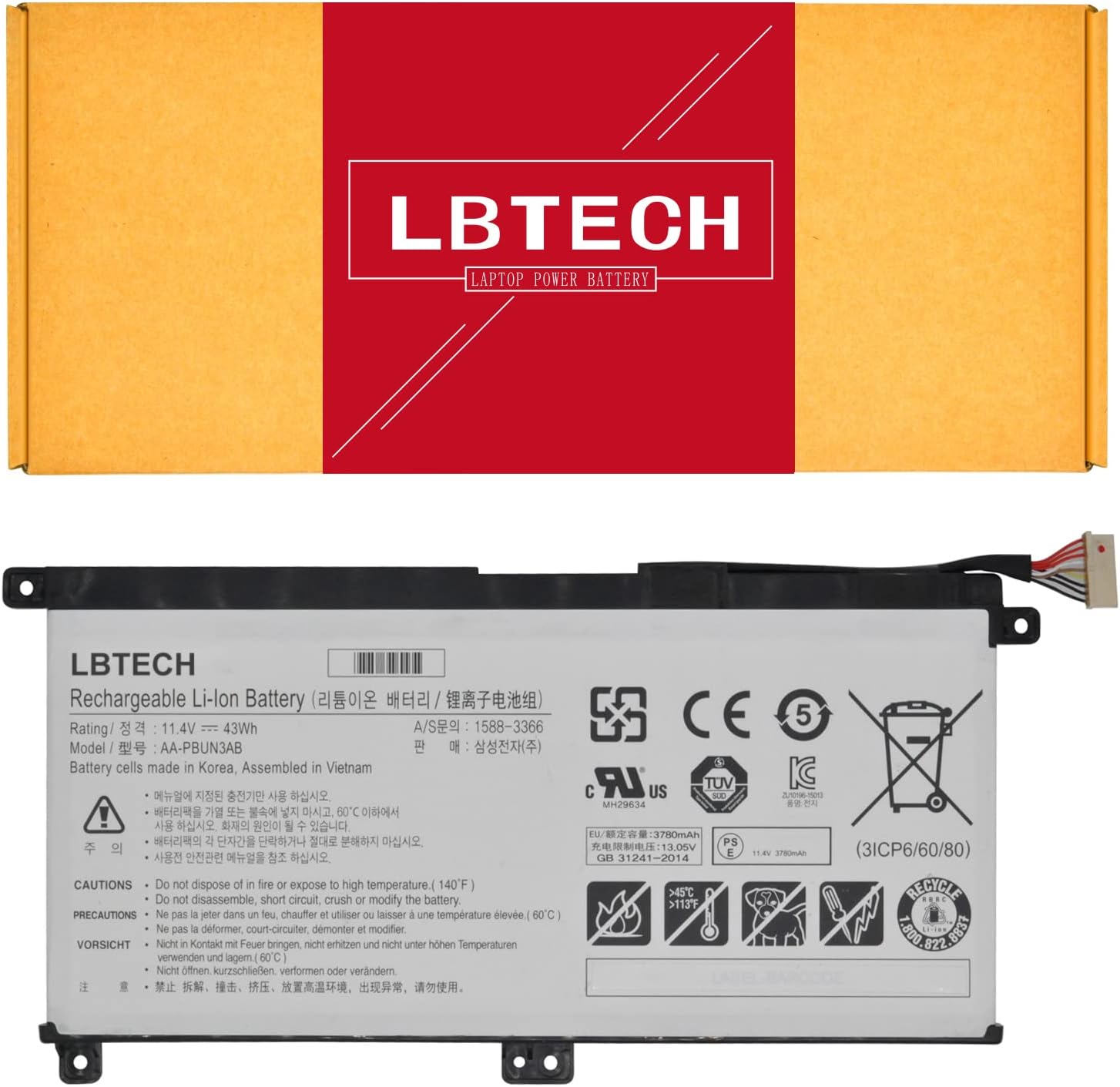 AA-PBUN3AB AA-PBUN3QB Compatible Laptop Battery Replacement for Samsung Notebook 5 NP550XTA-K0 NP550XTA-K01US NP530E5M NP740U NP740U3L NP740U5L NP730QAA Odyssey NP800G5M Series 11.4V 43Wh