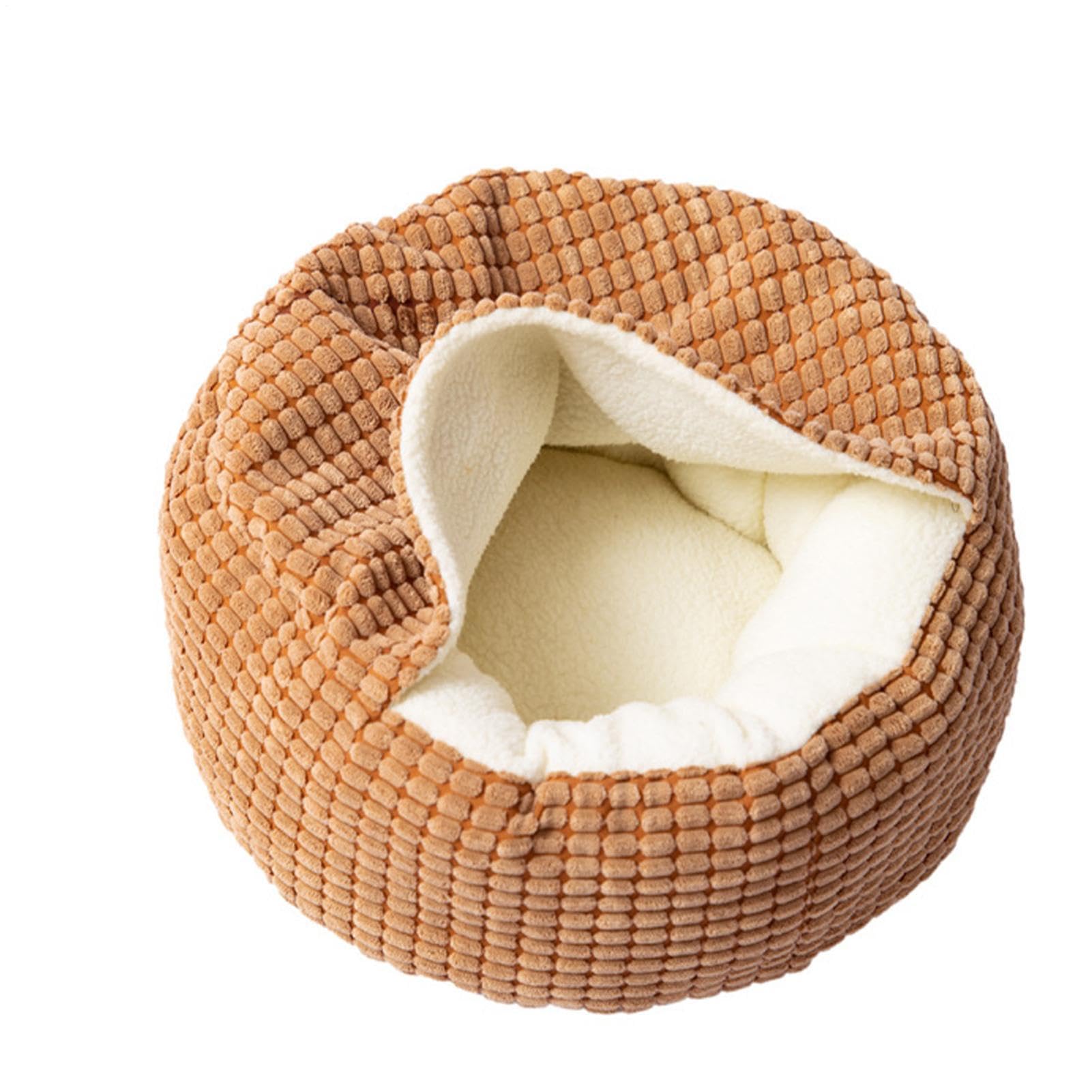 Cat Bed | Round Plush Cave with Blanket,Cold Weather Pet Nest | for Winter Bedroom Living Room Balcony Dogs Cats Bunnies Small Animals