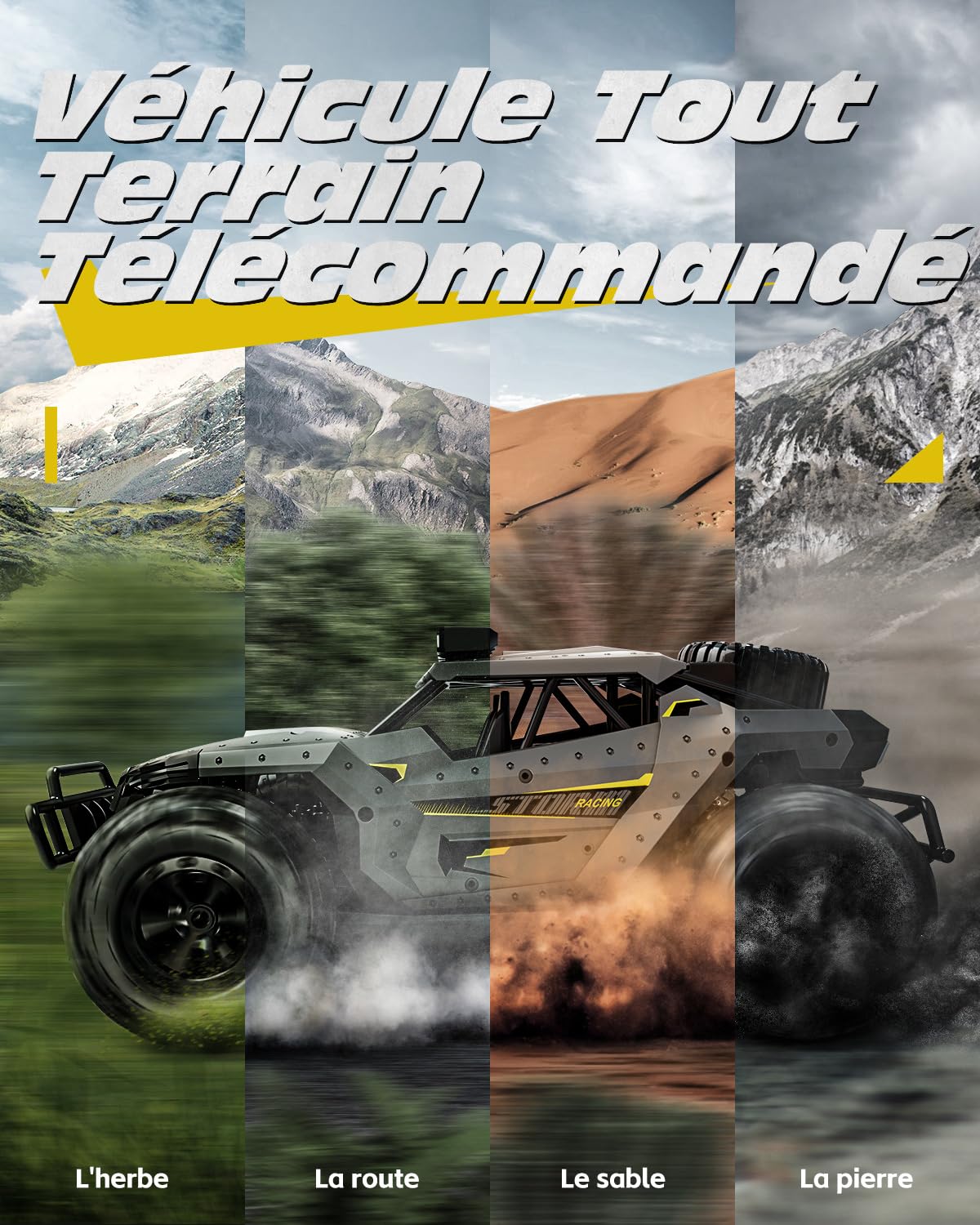 Tecnock Voiture Télécommandée 2,4GHz 1/16 RC Tout-Terrain - Jouet électrique avec 2 Piles, 60 Min de Lecture et Phare LED - Cadeau pour Enfants et Adultes